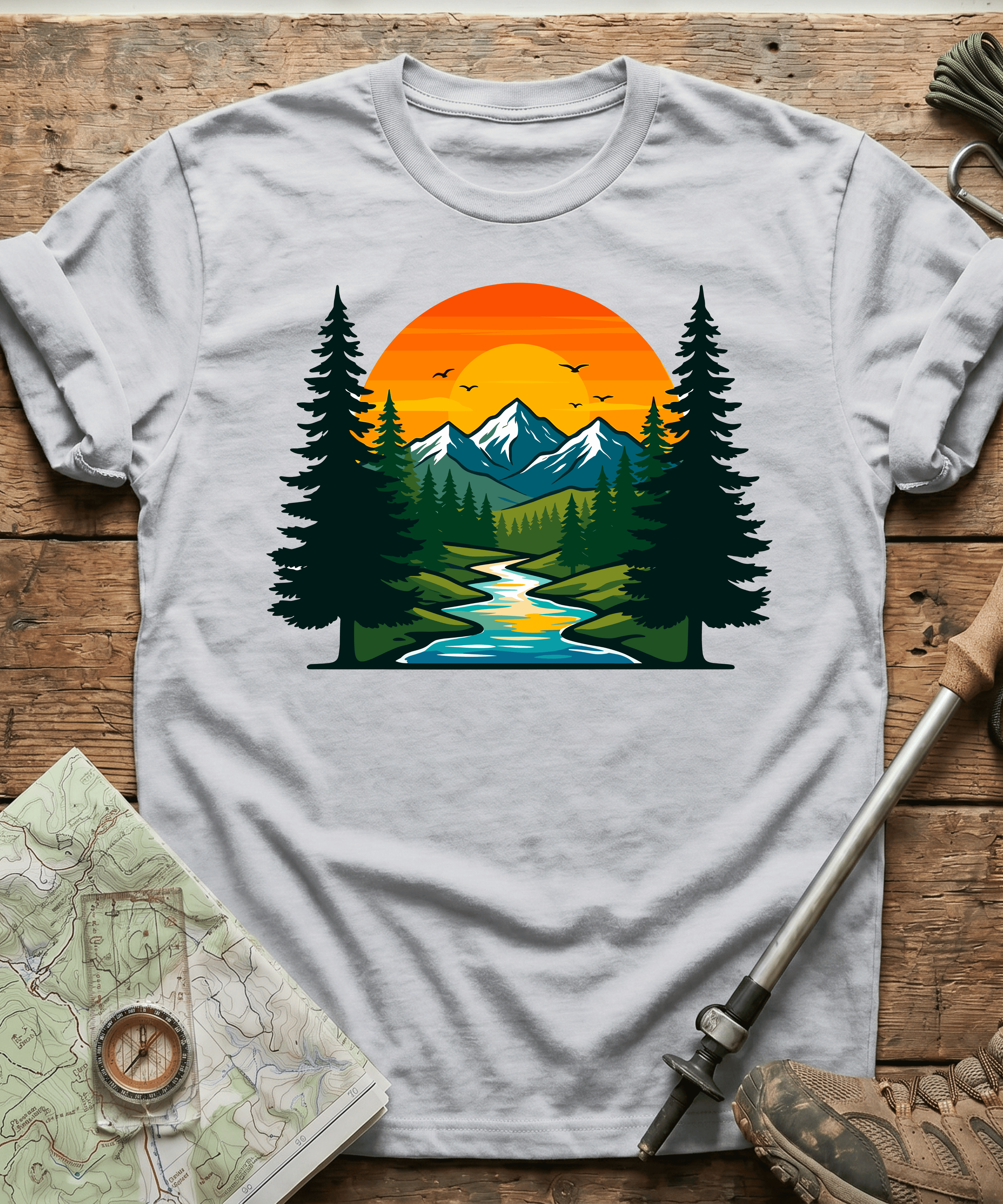 Serene Mountain River Sunset T-Shirt