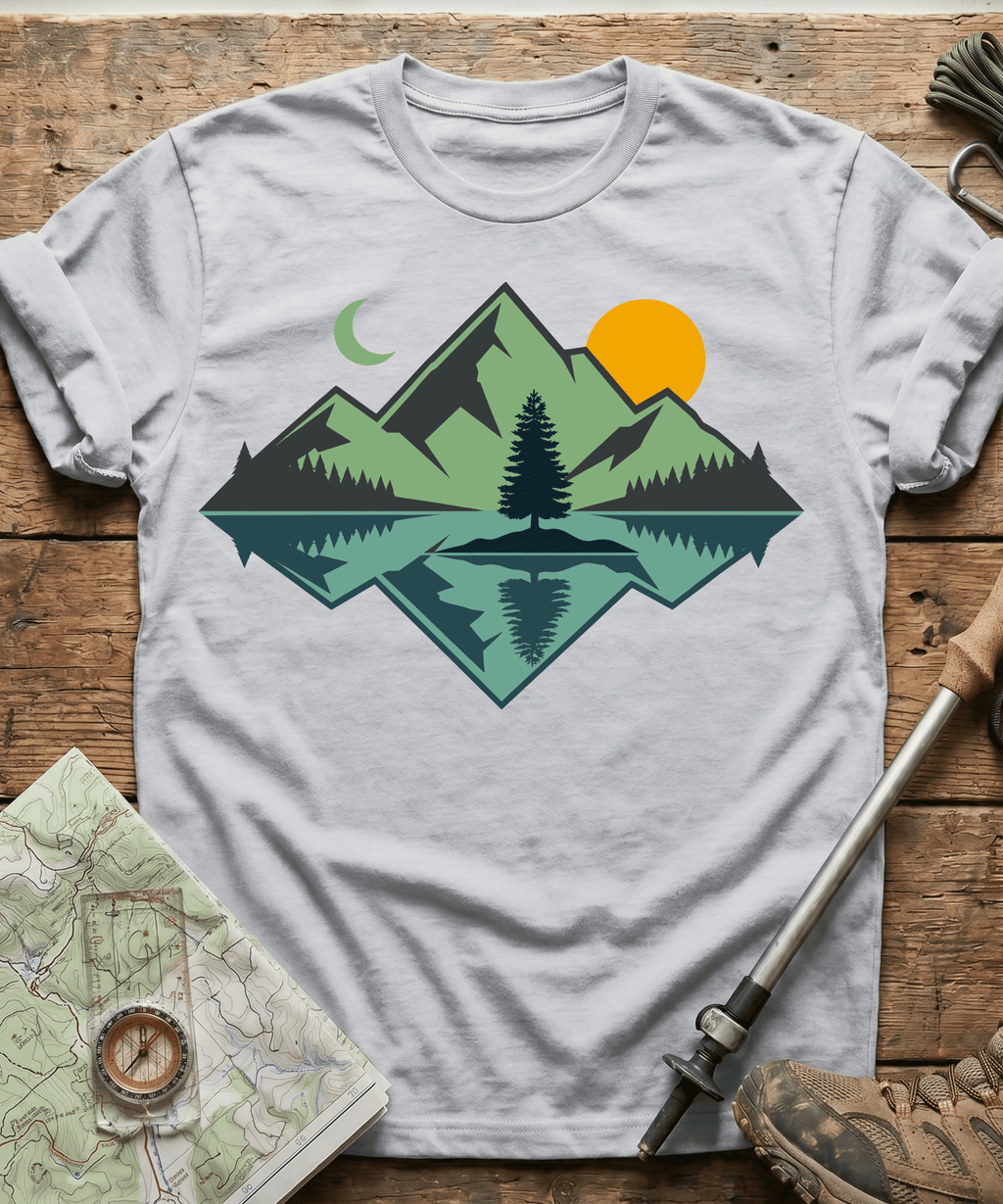 Geometric Mountain Lake Reflection T-Shirt