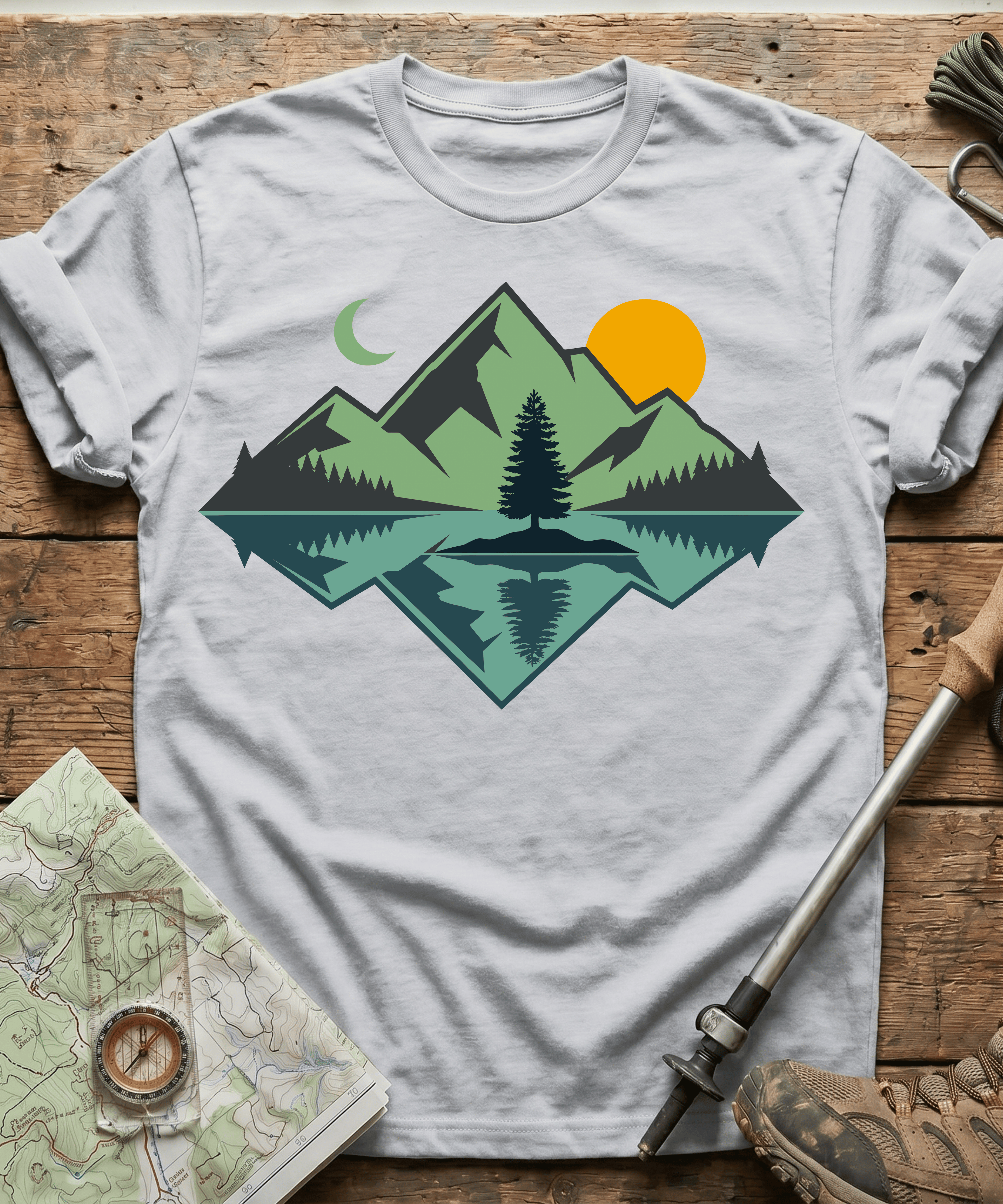 Geometric Mountain Lake Reflection T-Shirt