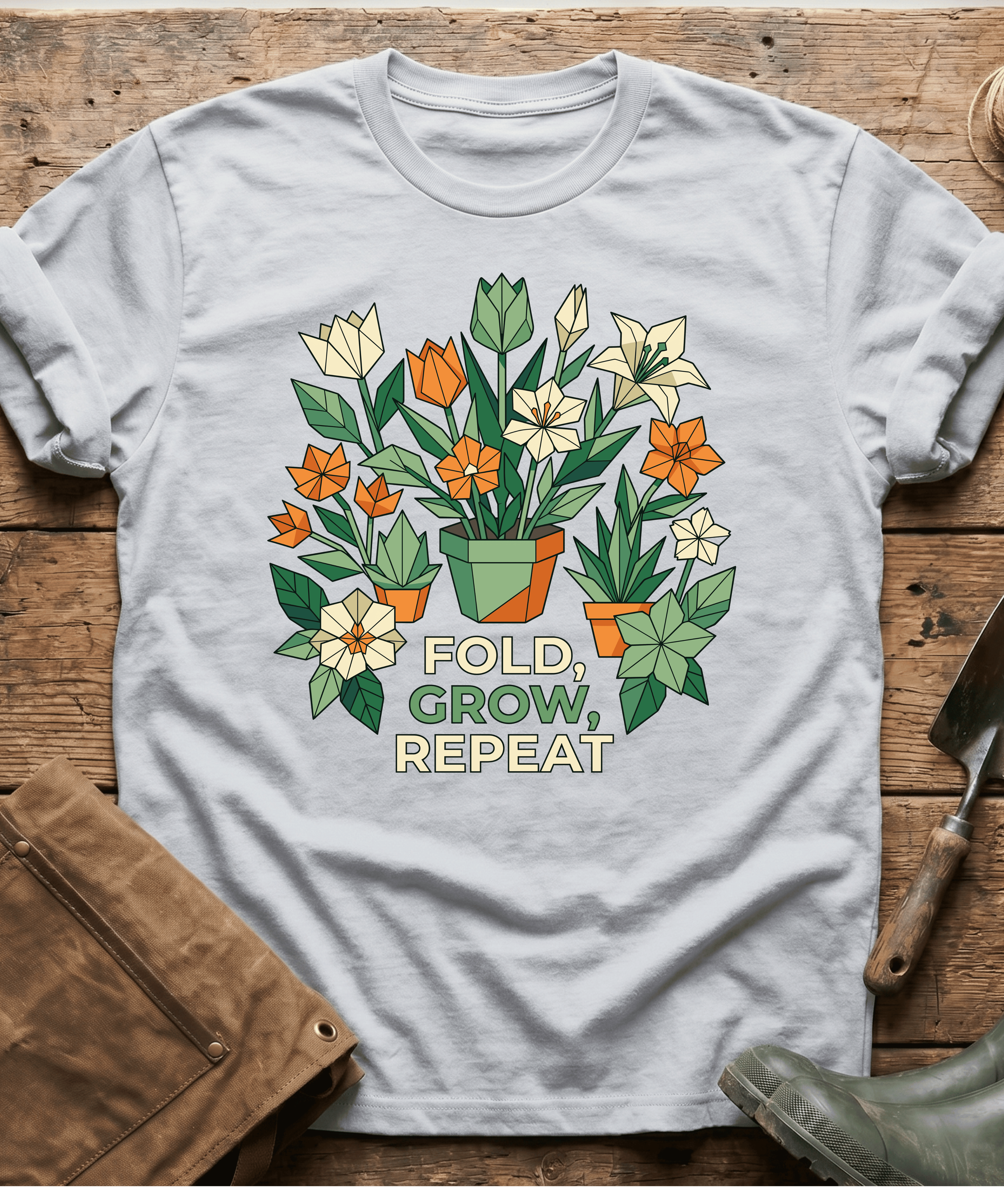 Origami Fold Grow Repeat Flowers T-Shirt