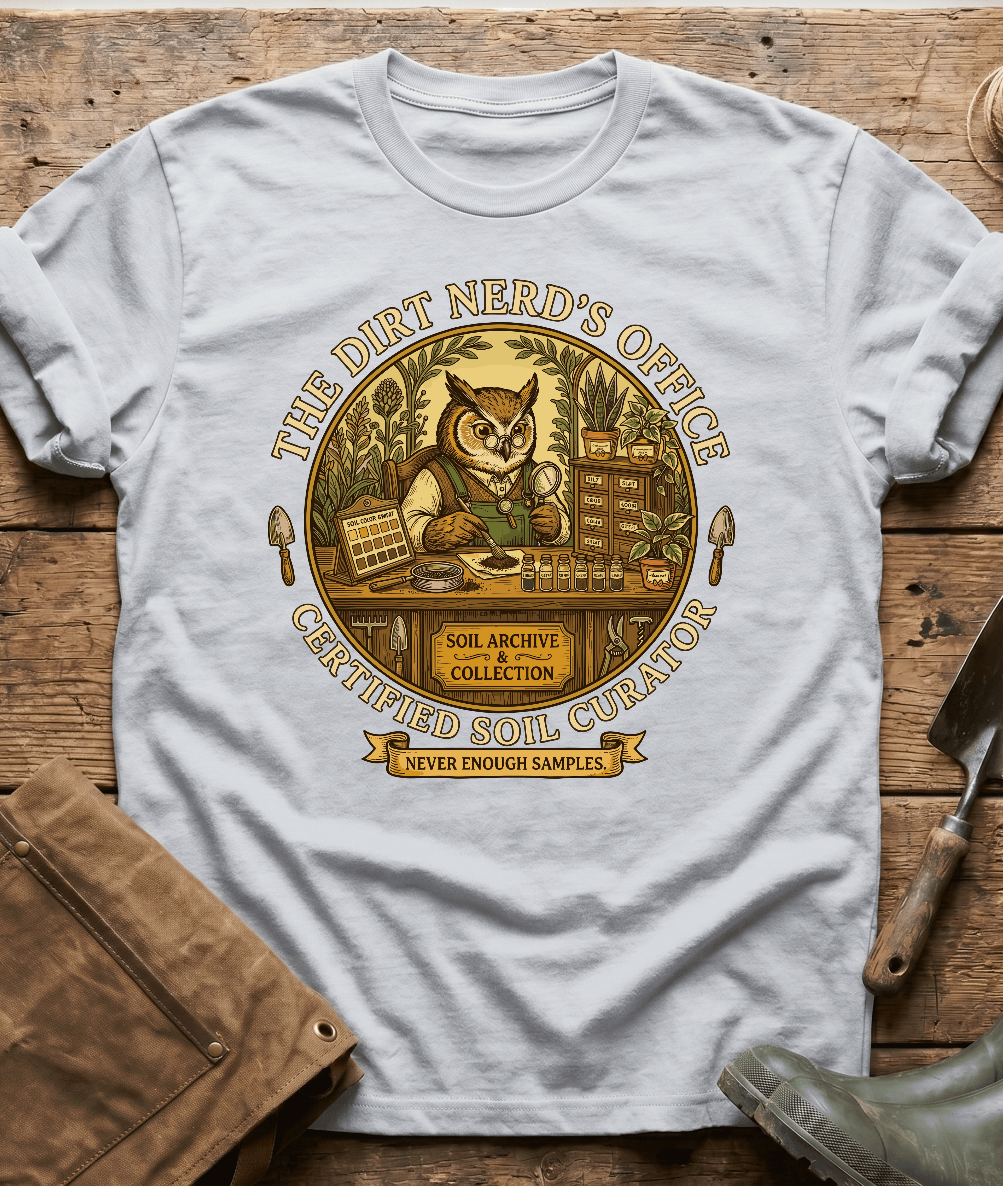 Certified Soil Curator Owl Office T-Shirt