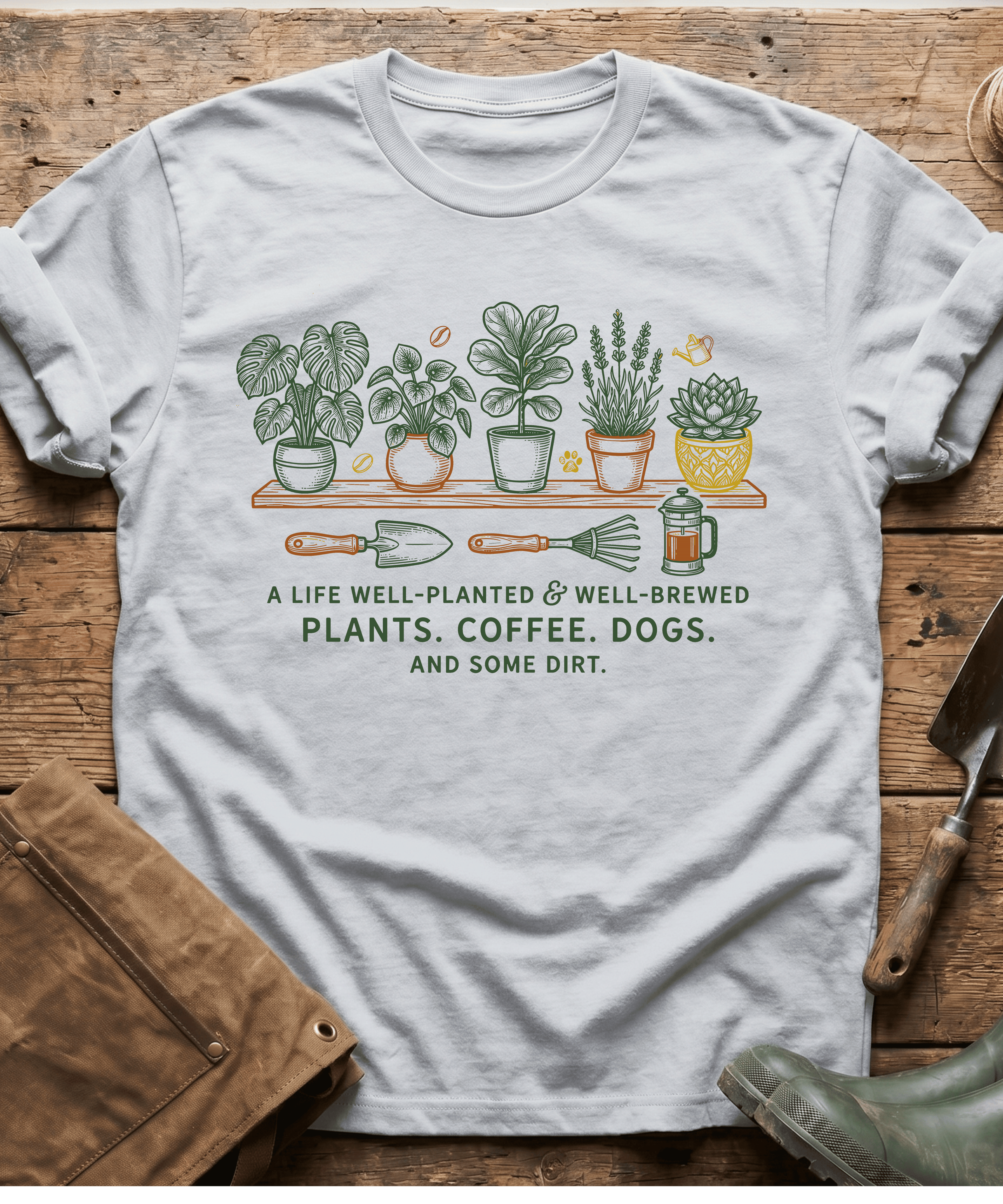 Well-Planted Well-Brewed Plants Coffee Dogs T-Shirt