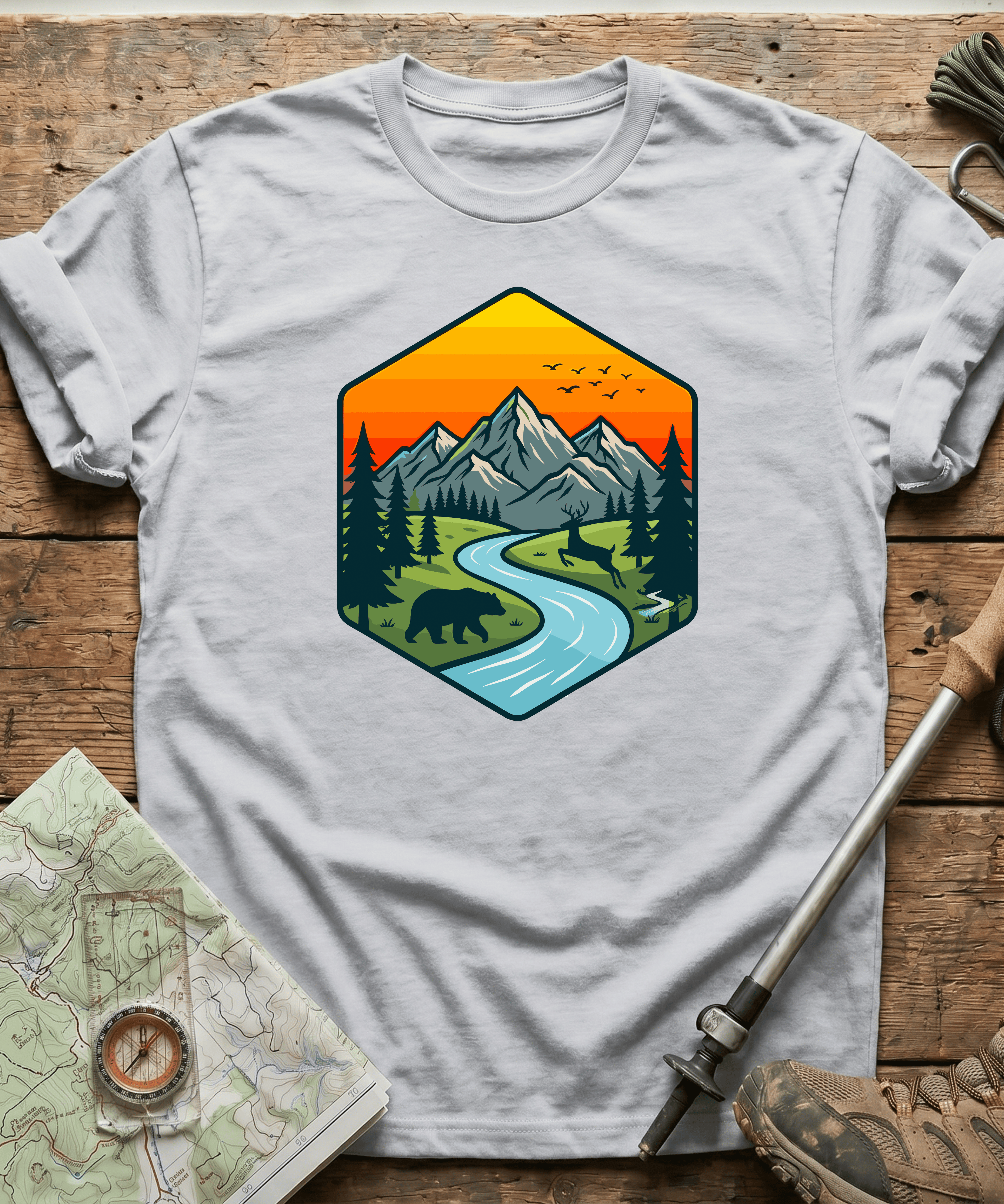 Wildlife Mountain River Badge T-Shirt