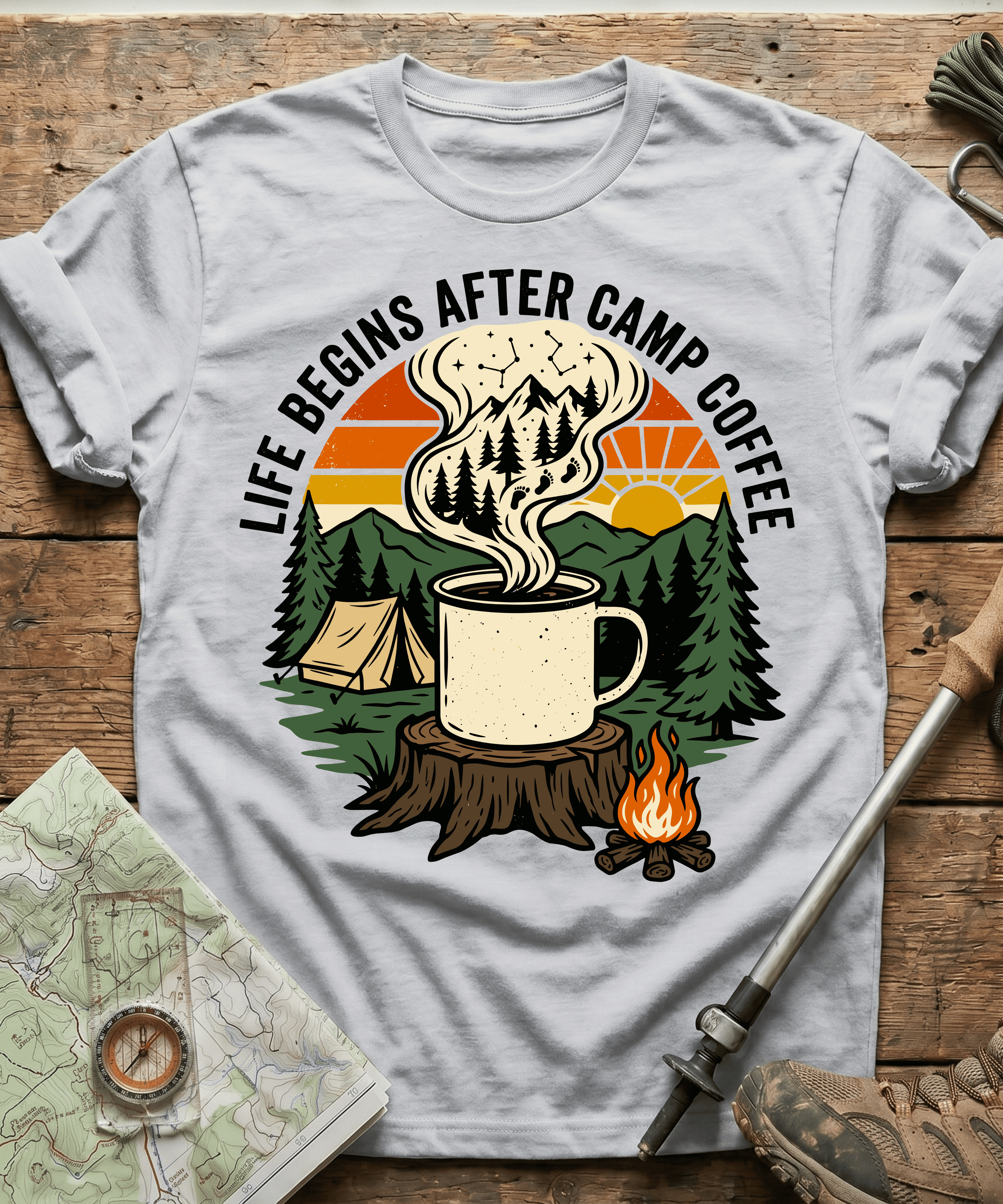 Life Begins After Camp Coffee T-shirt