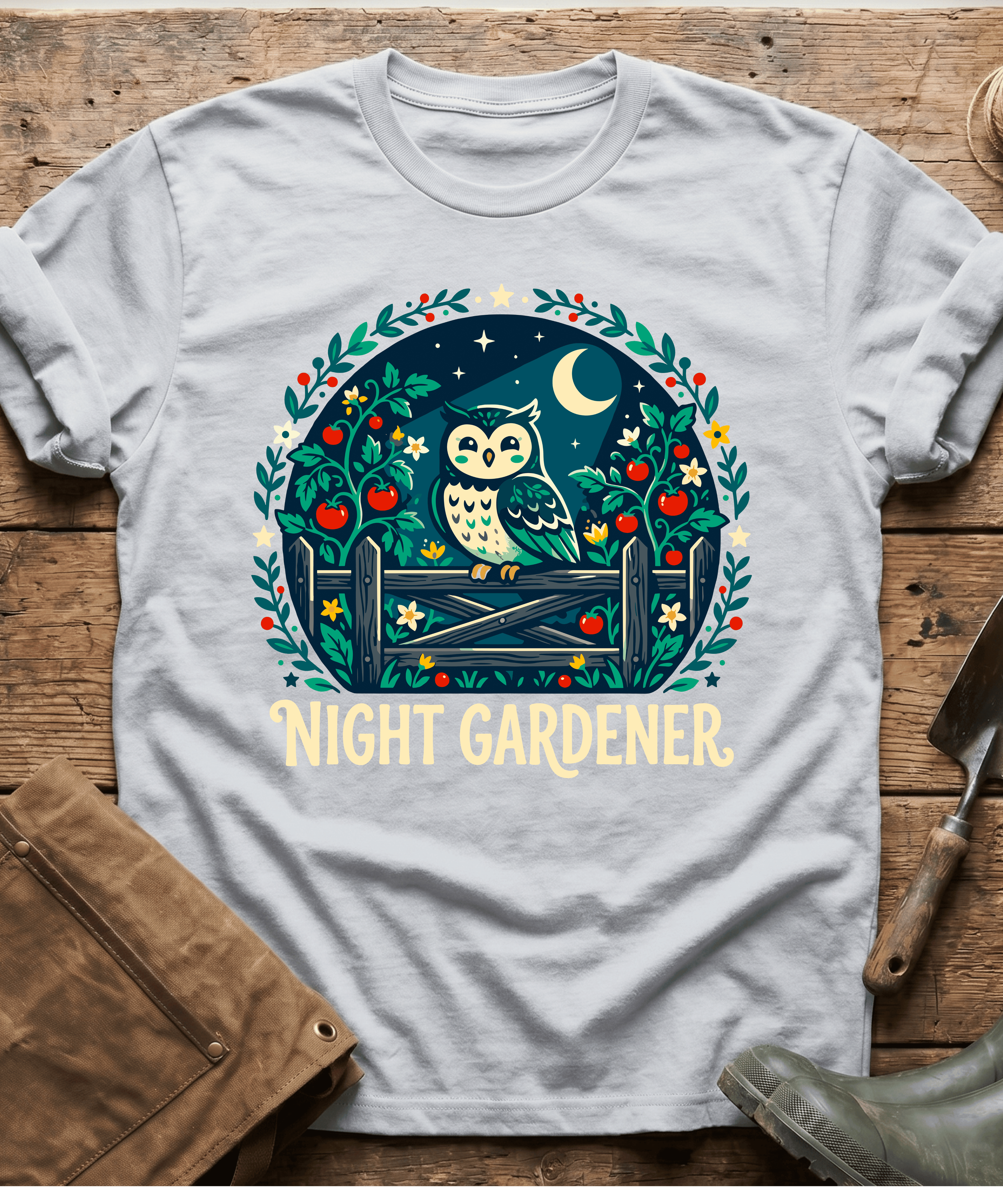 Cute Night Gardener Owl Tomato Patch T-Shirt