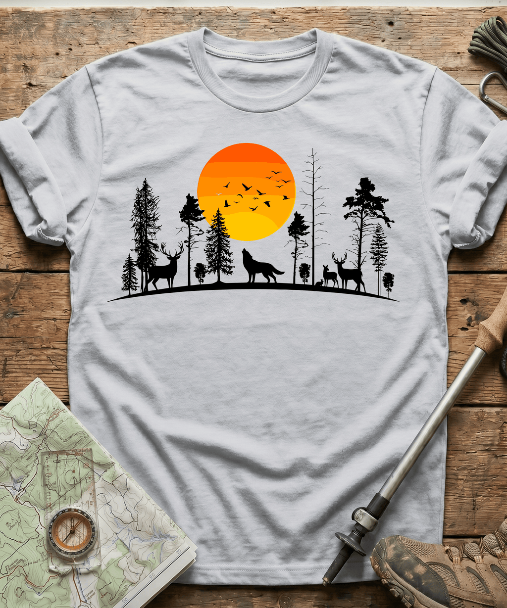Minimalist Forest Birds Sunset T-Shirt