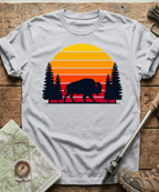 Retro Forest Bison Sunset T-Shirt