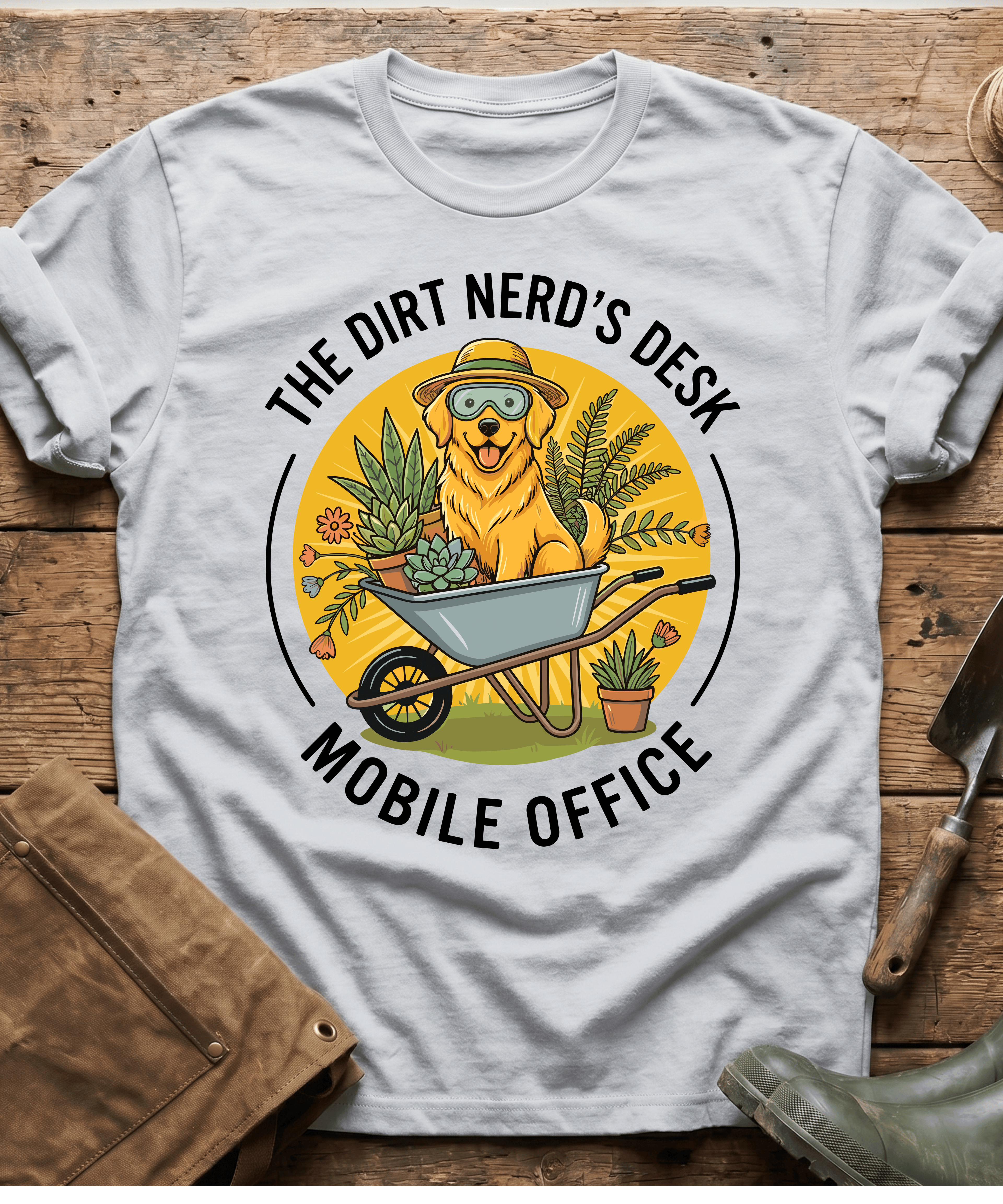 Golden Retriever Wheelbarrow Dirt Nerd T-Shirt