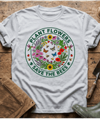 Botanical Plant Flowers Save The Bees Badge T-Shirt