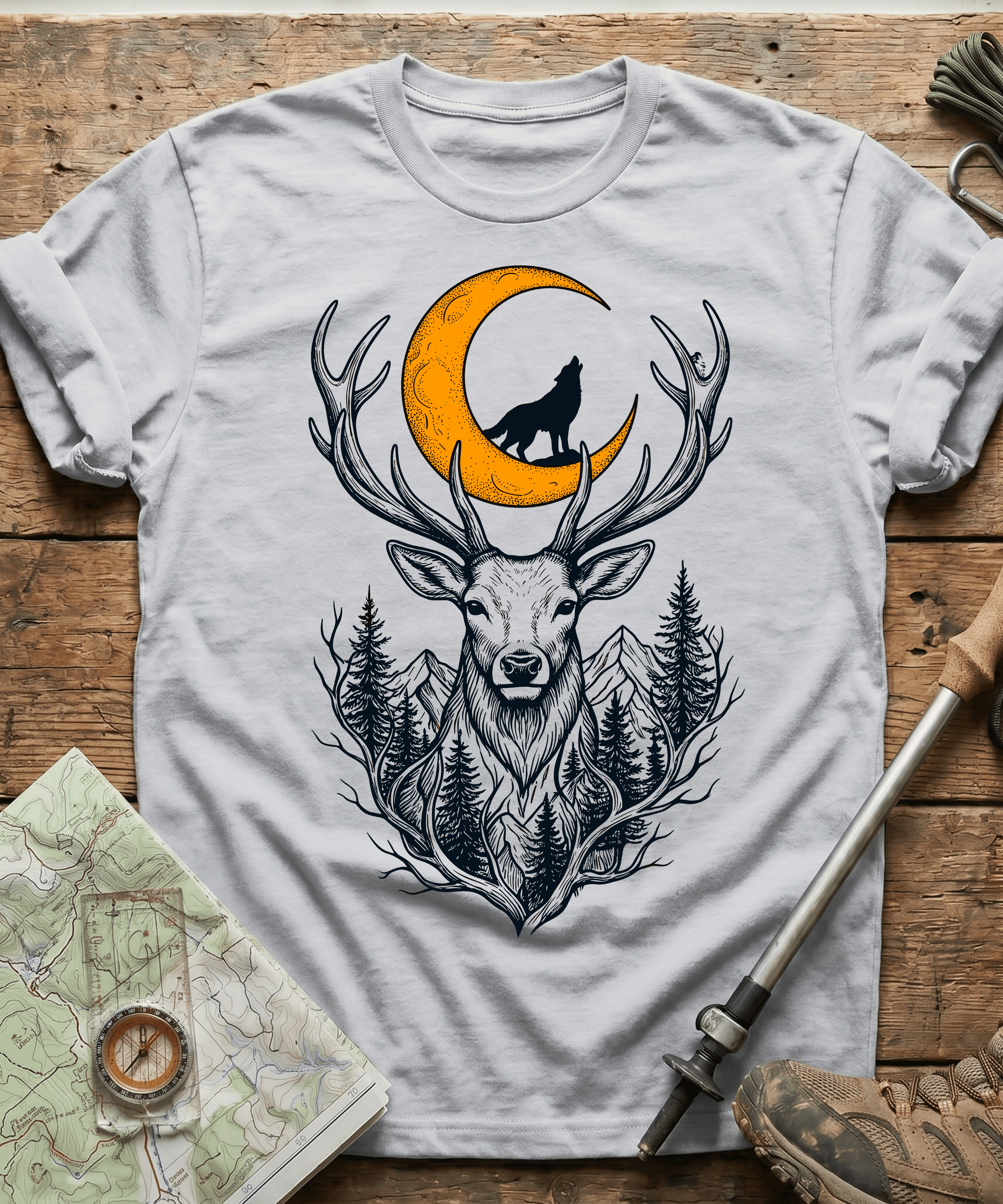 Mystic Night Wolf Moon Stag T-Shirt