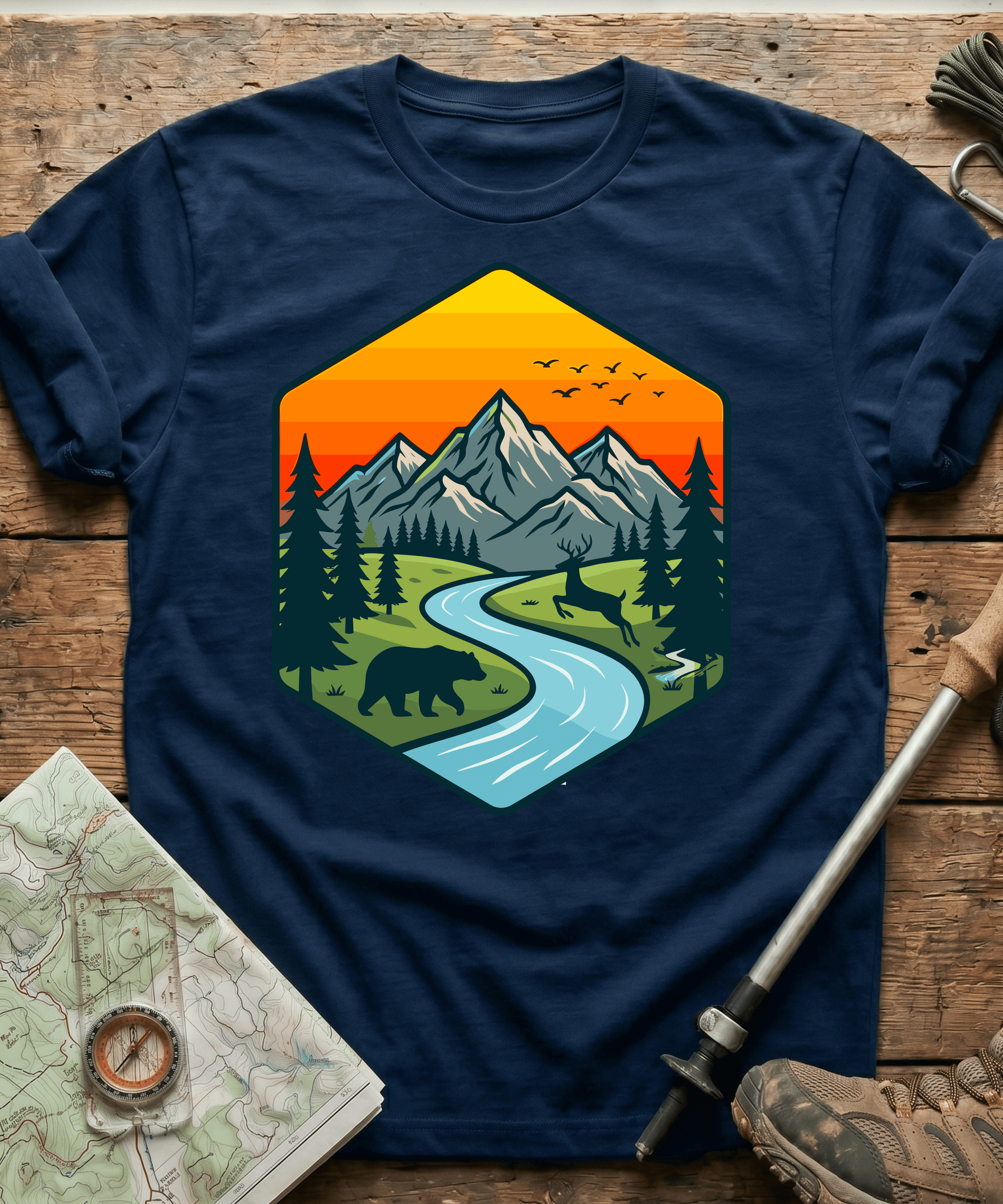 Wildlife Mountain River Badge T-Shirt
