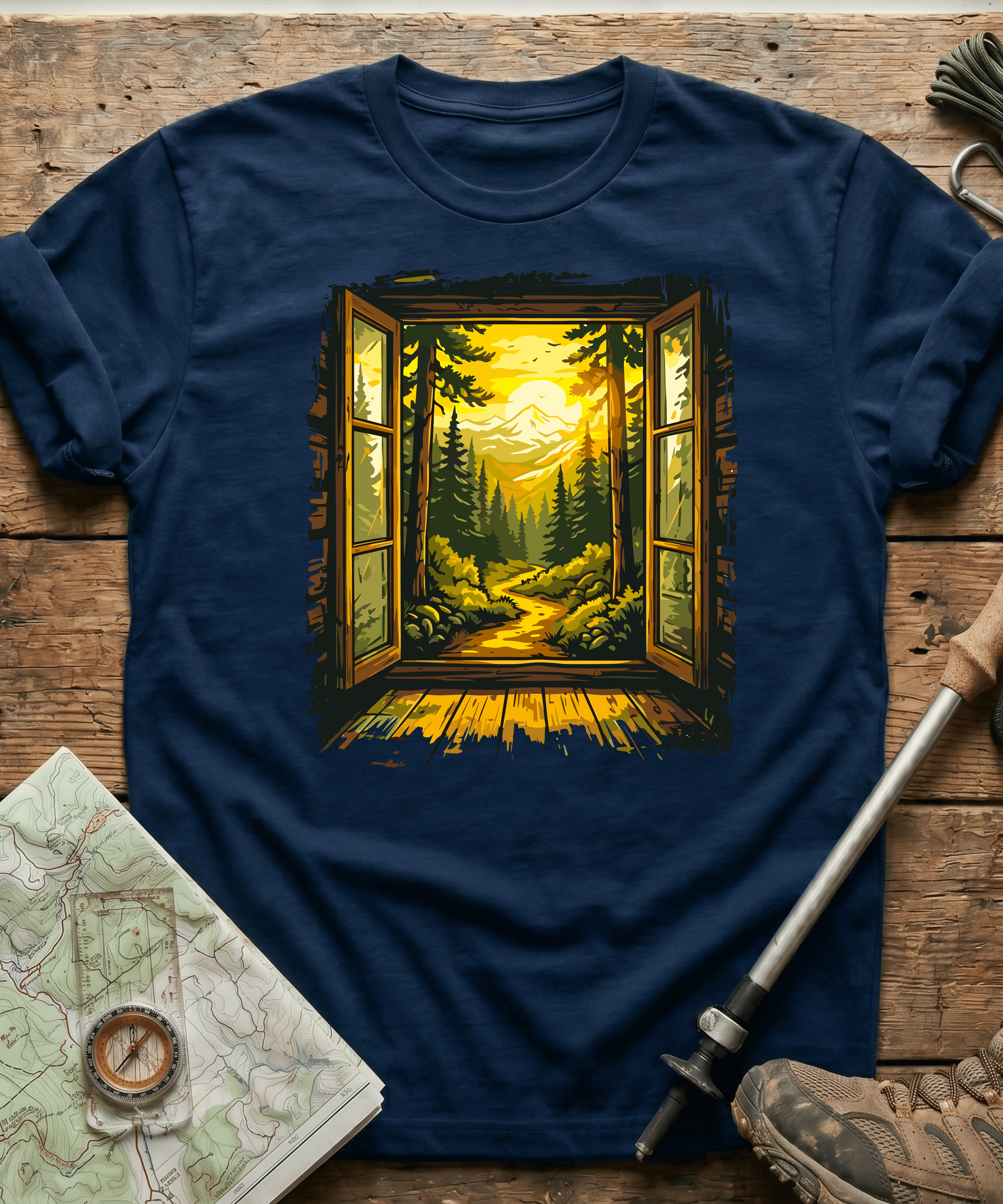 Cabin Window Mountain Sunset T-Shirt