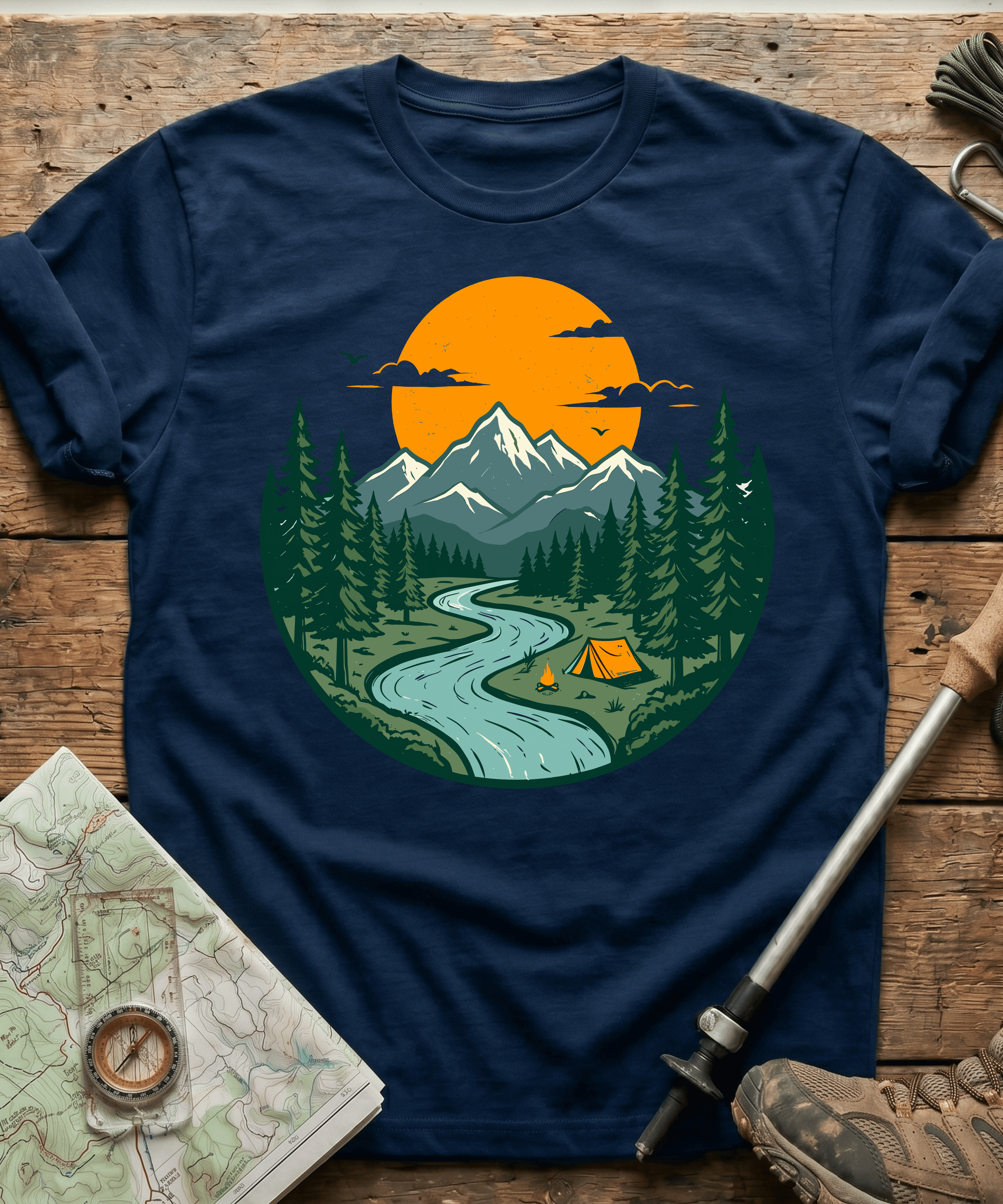 Mountain River Camping Badge T-Shirt
