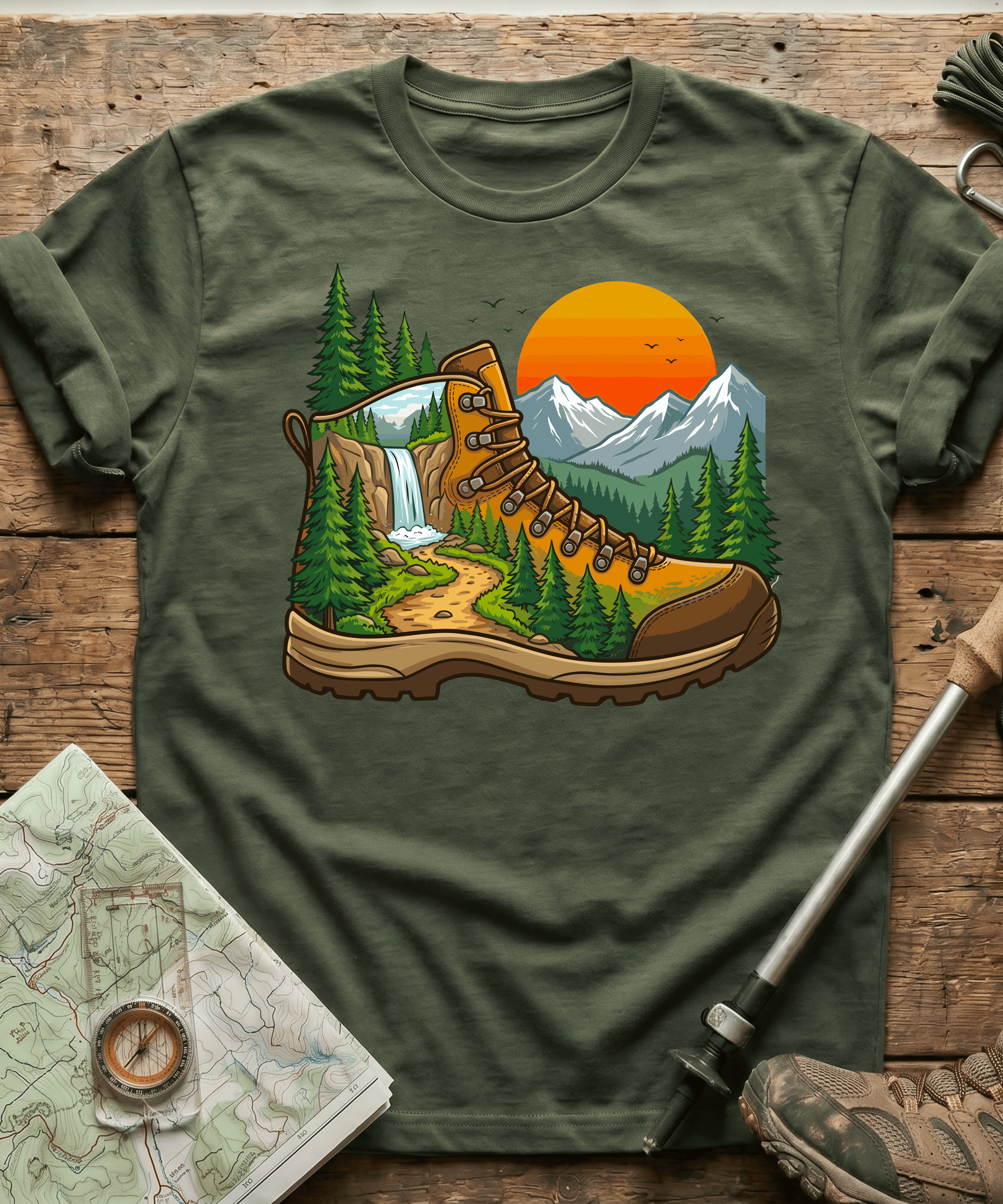 Hiking Boot Waterfall Trail T-Shirt