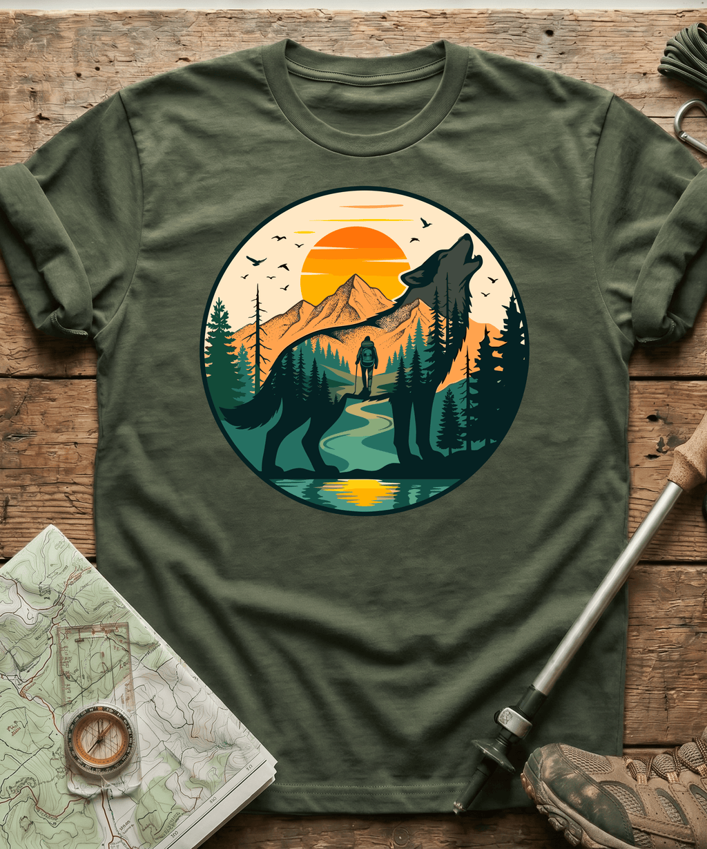 Mountain Hiker Howling Wolf Badge T-Shirt