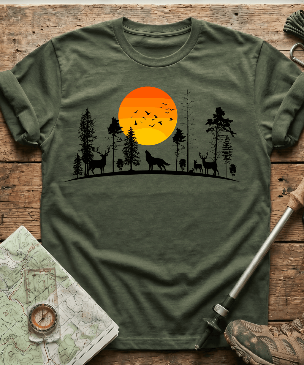 Minimalist Forest Birds Sunset T-Shirt
