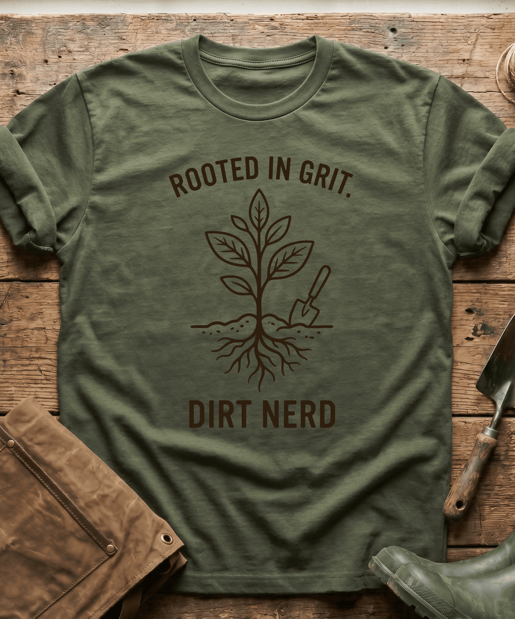 Rooted in Grit Dirt Nerd Gardening T-Shirt