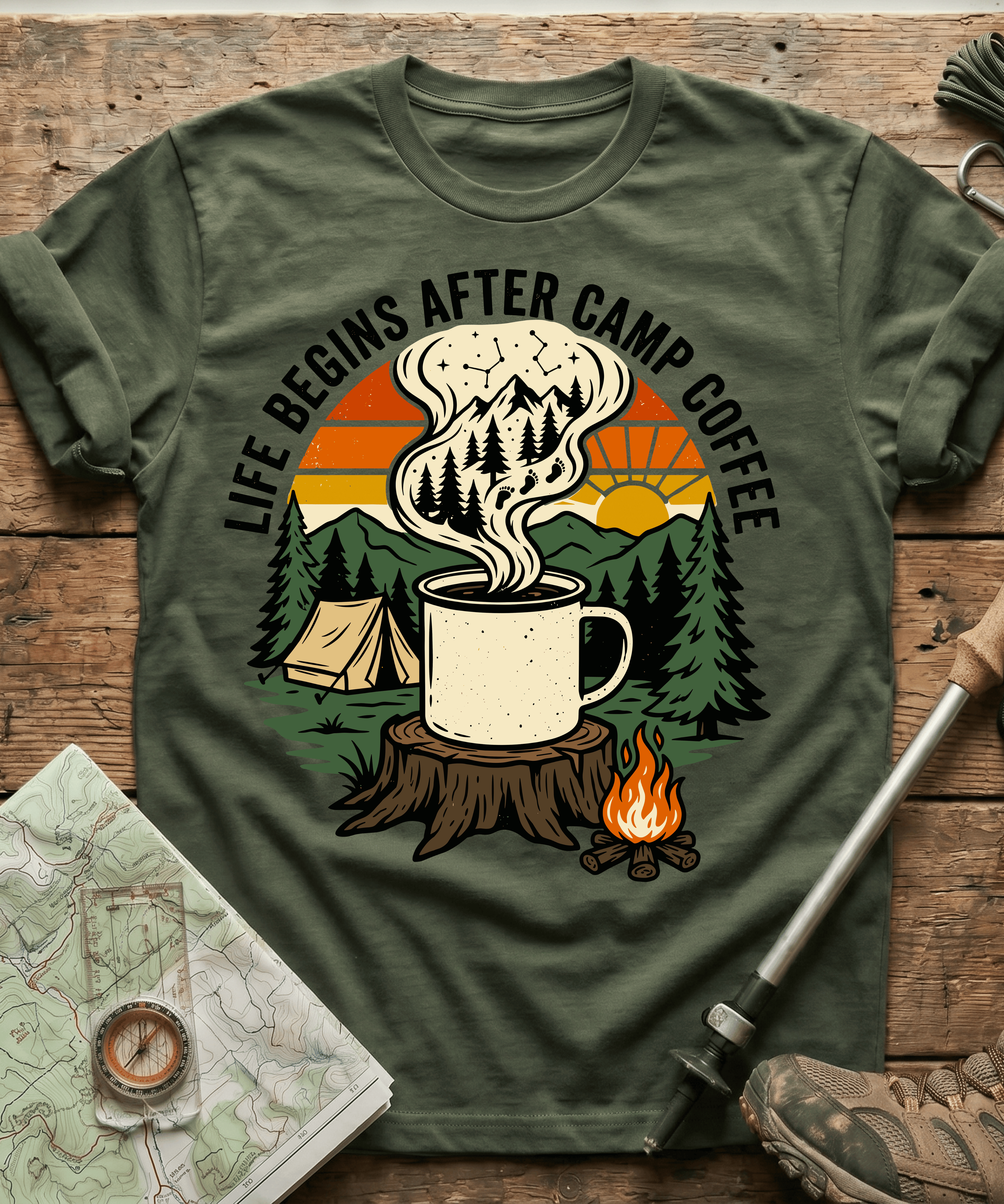 Life Begins After Camp Coffee T-shirt