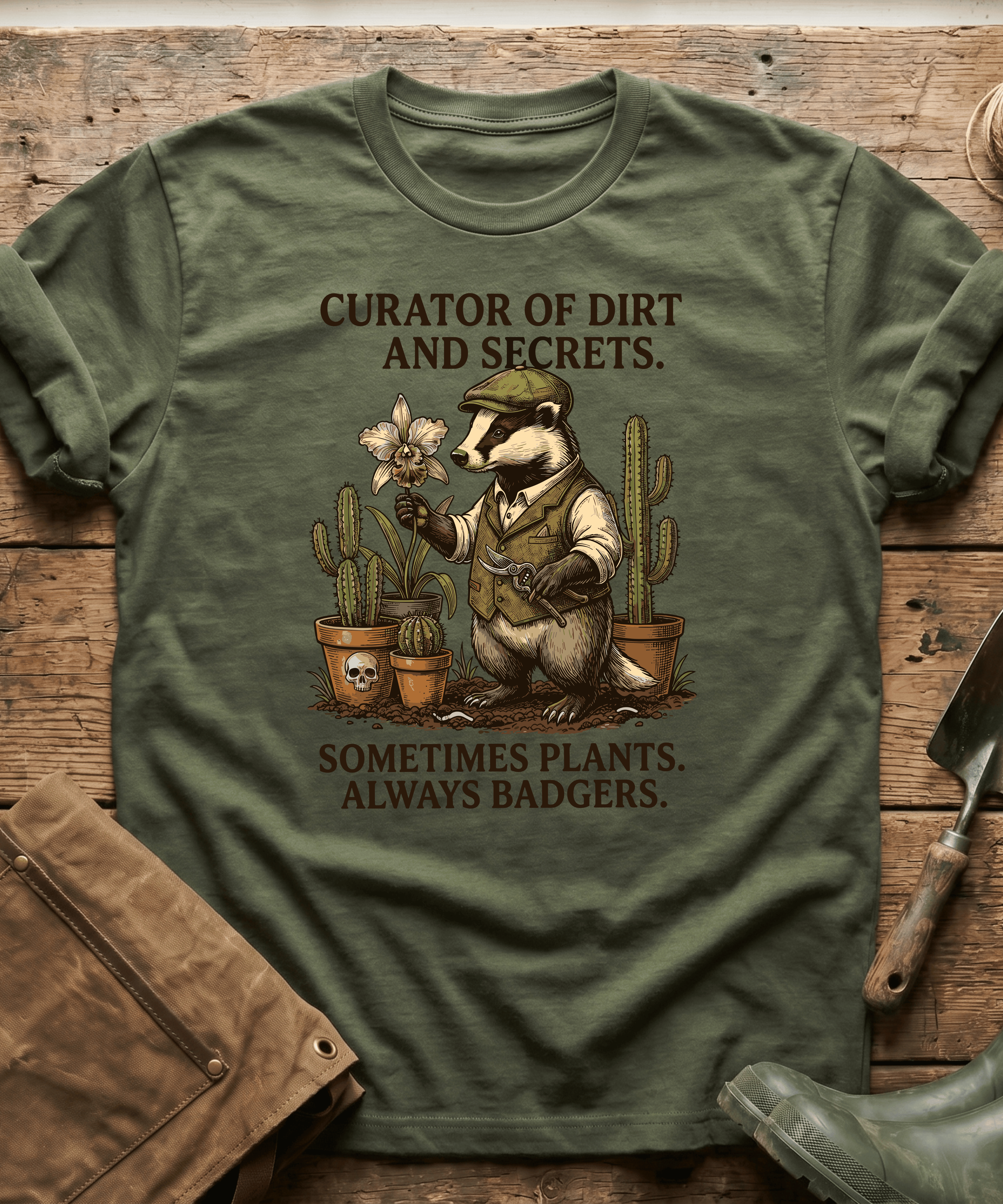 Curator of Dirt Badger Gardening T-Shirt