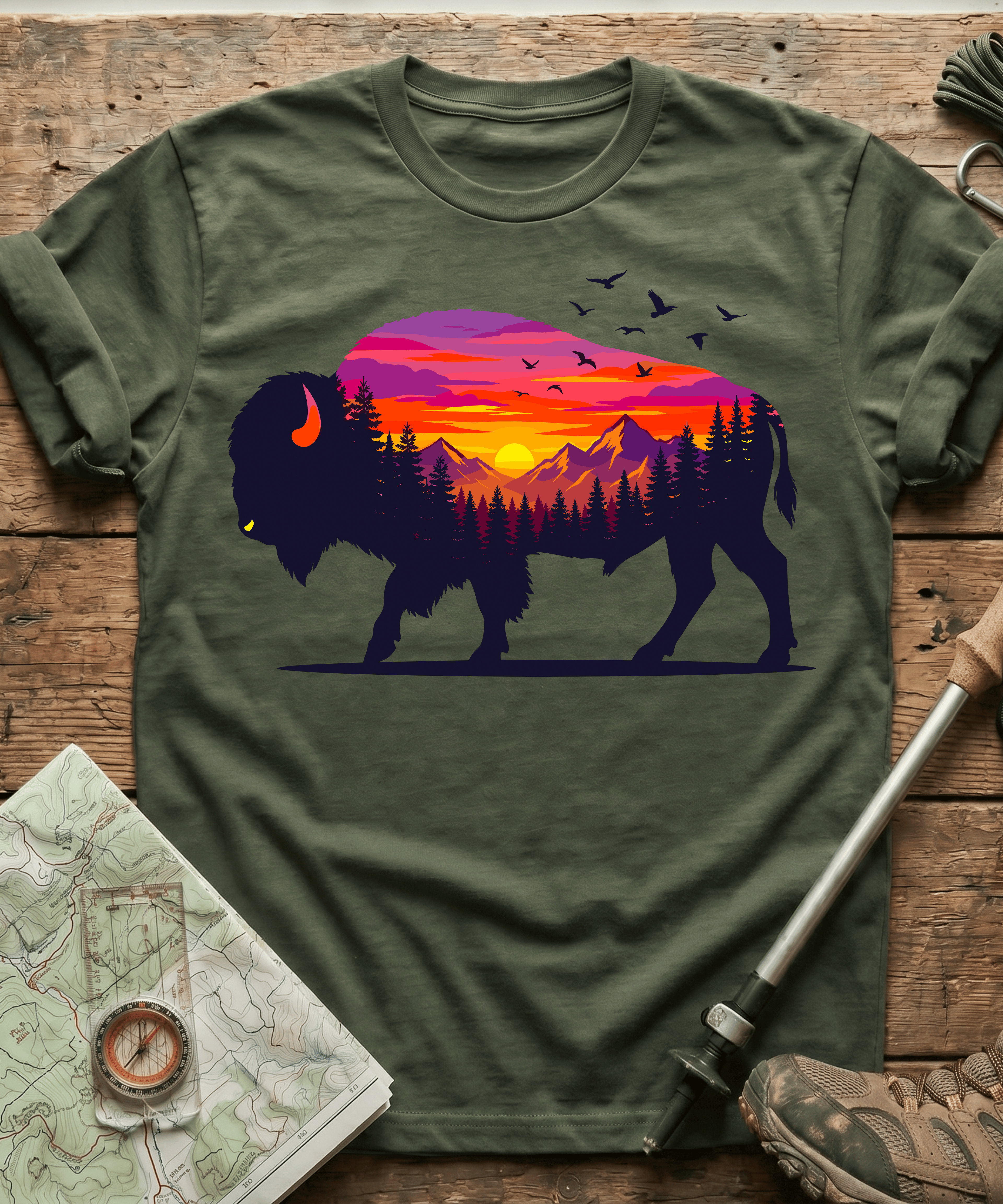 Purple Mountain Bison Sunset T-Shirt