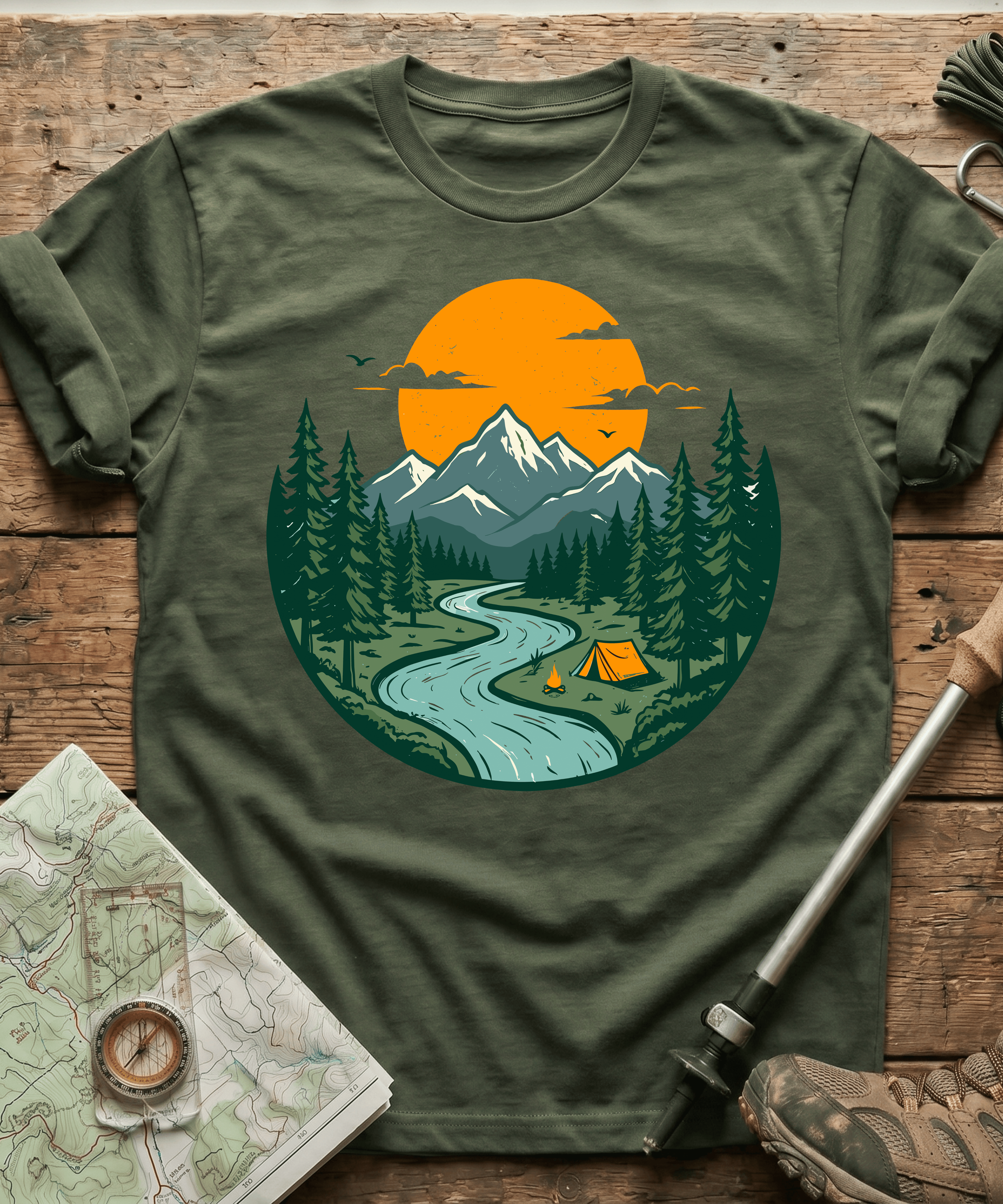 Mountain River Camping Badge T-Shirt