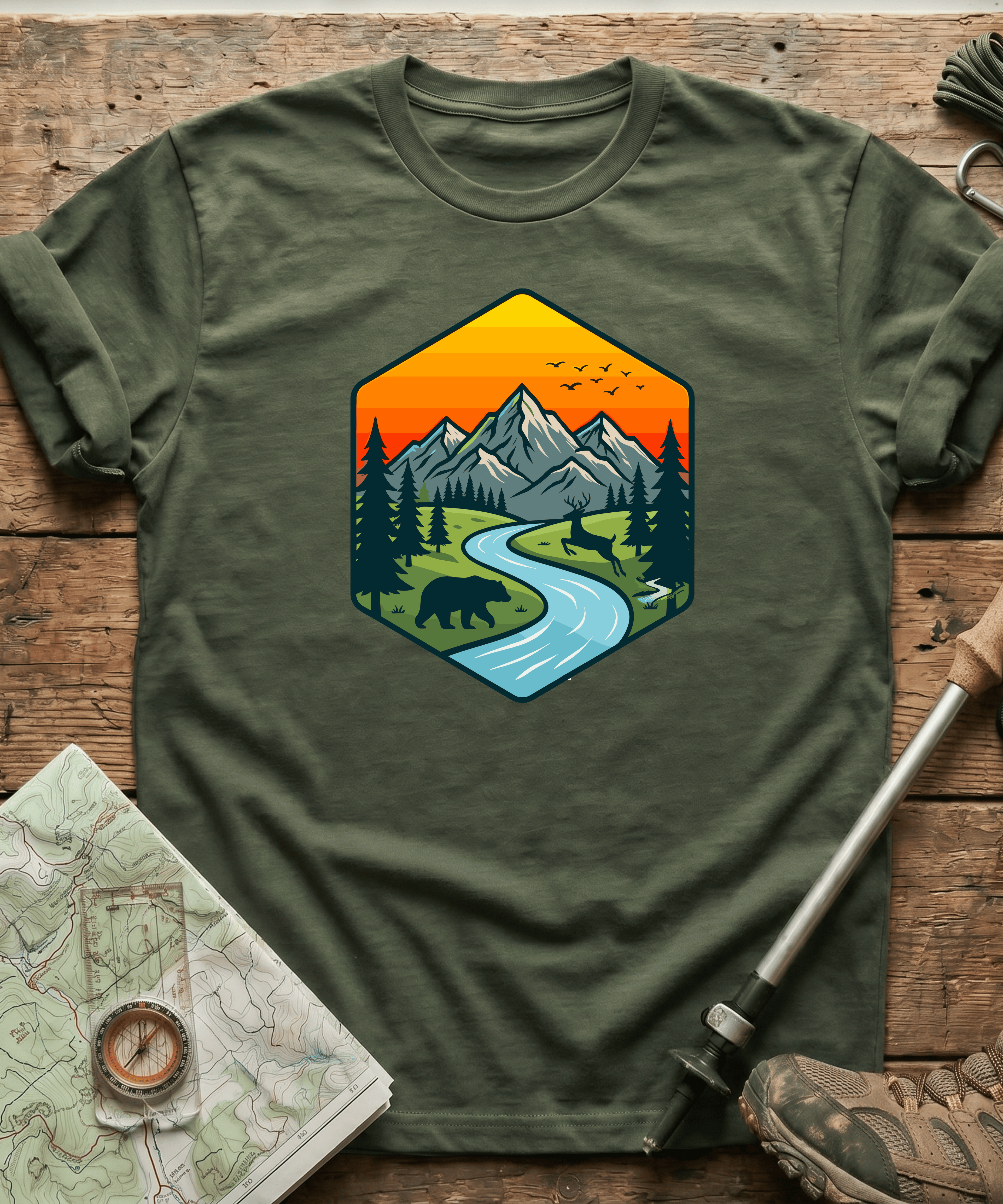 Wildlife Mountain River Badge T-Shirt