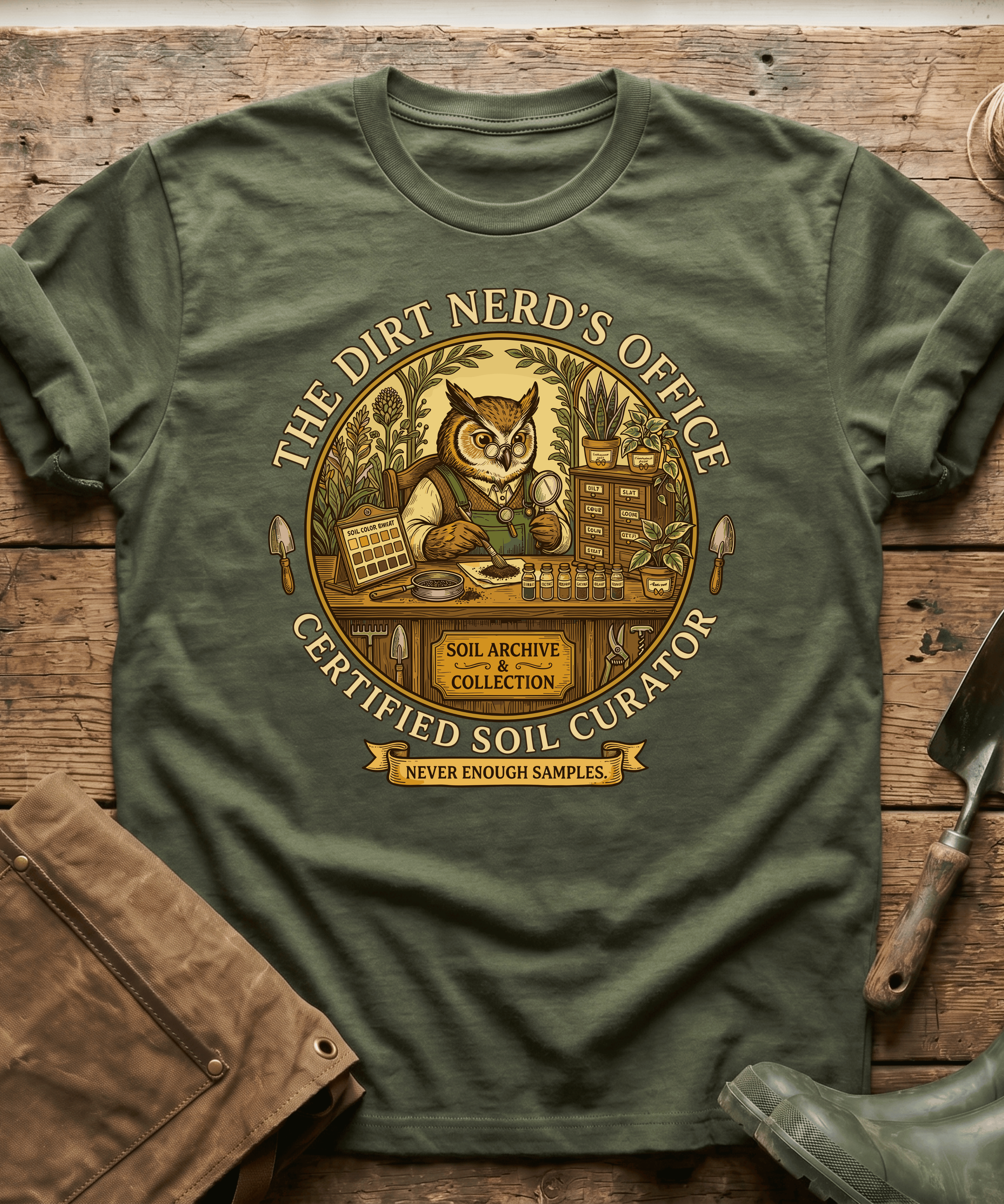 Certified Soil Curator Owl Office T-Shirt