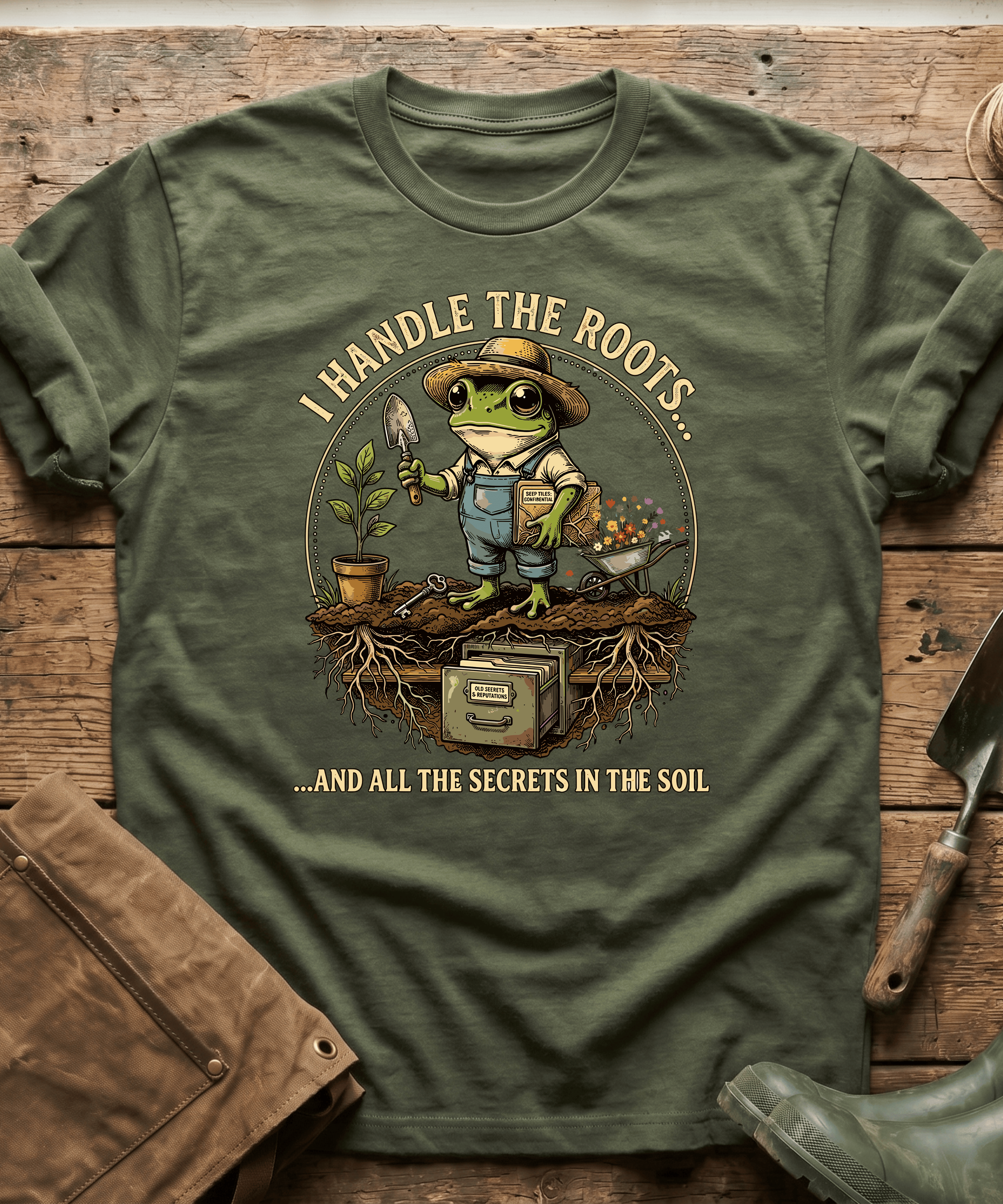 Secrets in the Soil Frog Gardener T-Shirt