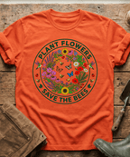 Botanical Plant Flowers Save The Bees Badge T-Shirt