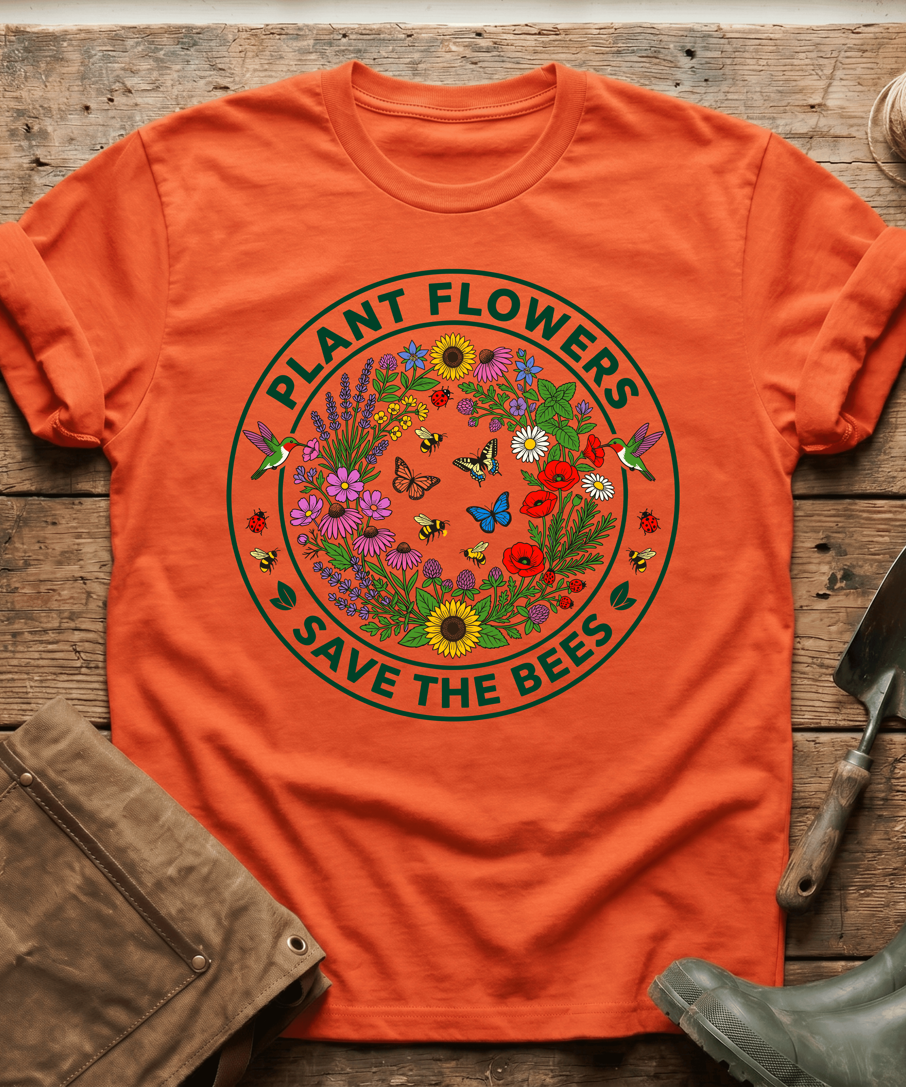 Botanical Plant Flowers Save The Bees Badge T-Shirt