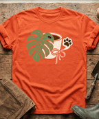Monstera Coffee Paw Print Line Art T-Shirt