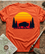 Retro Forest Bison Sunset T-Shirt