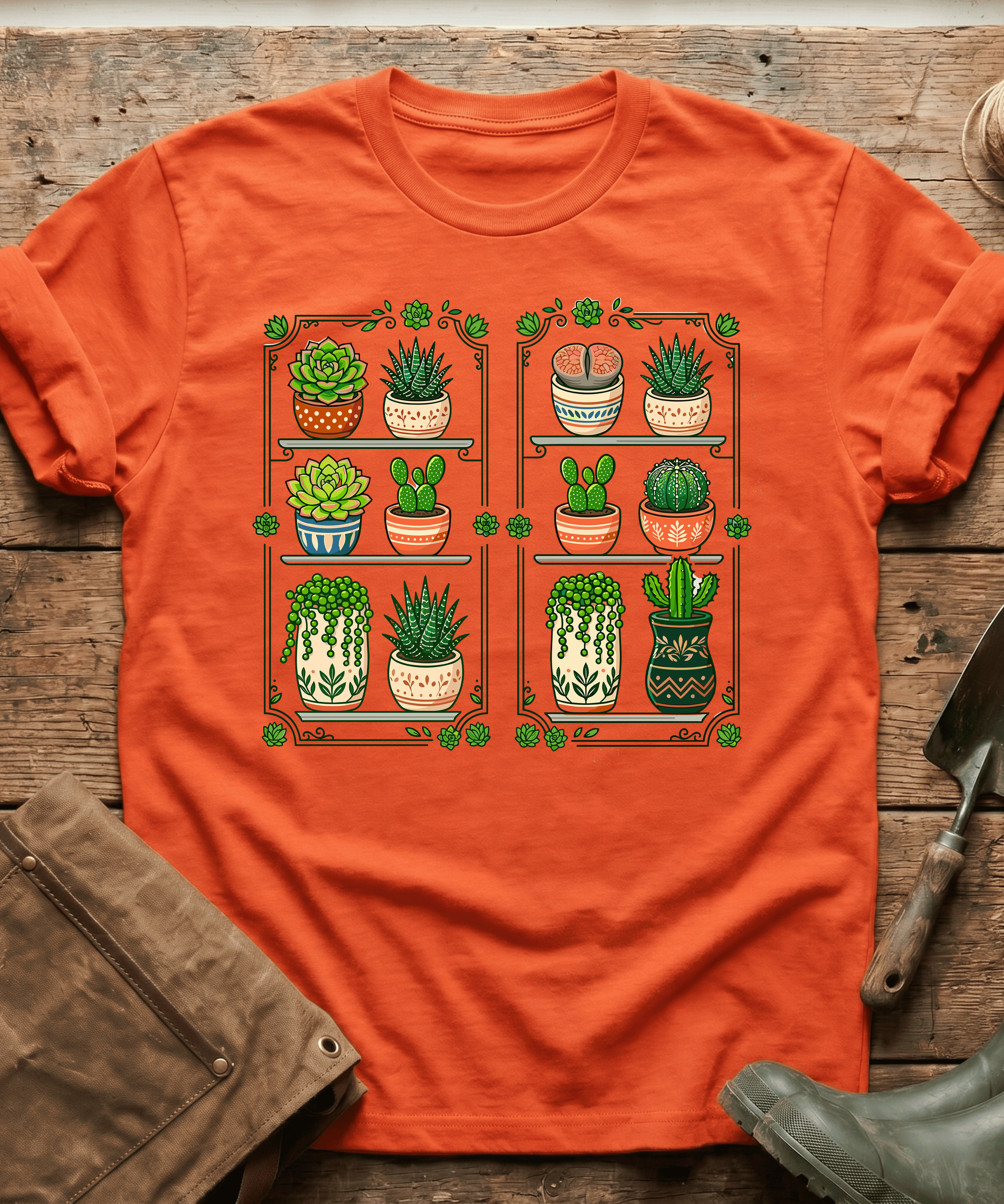 Botanical Houseplants Succulent Shelves T-Shirt