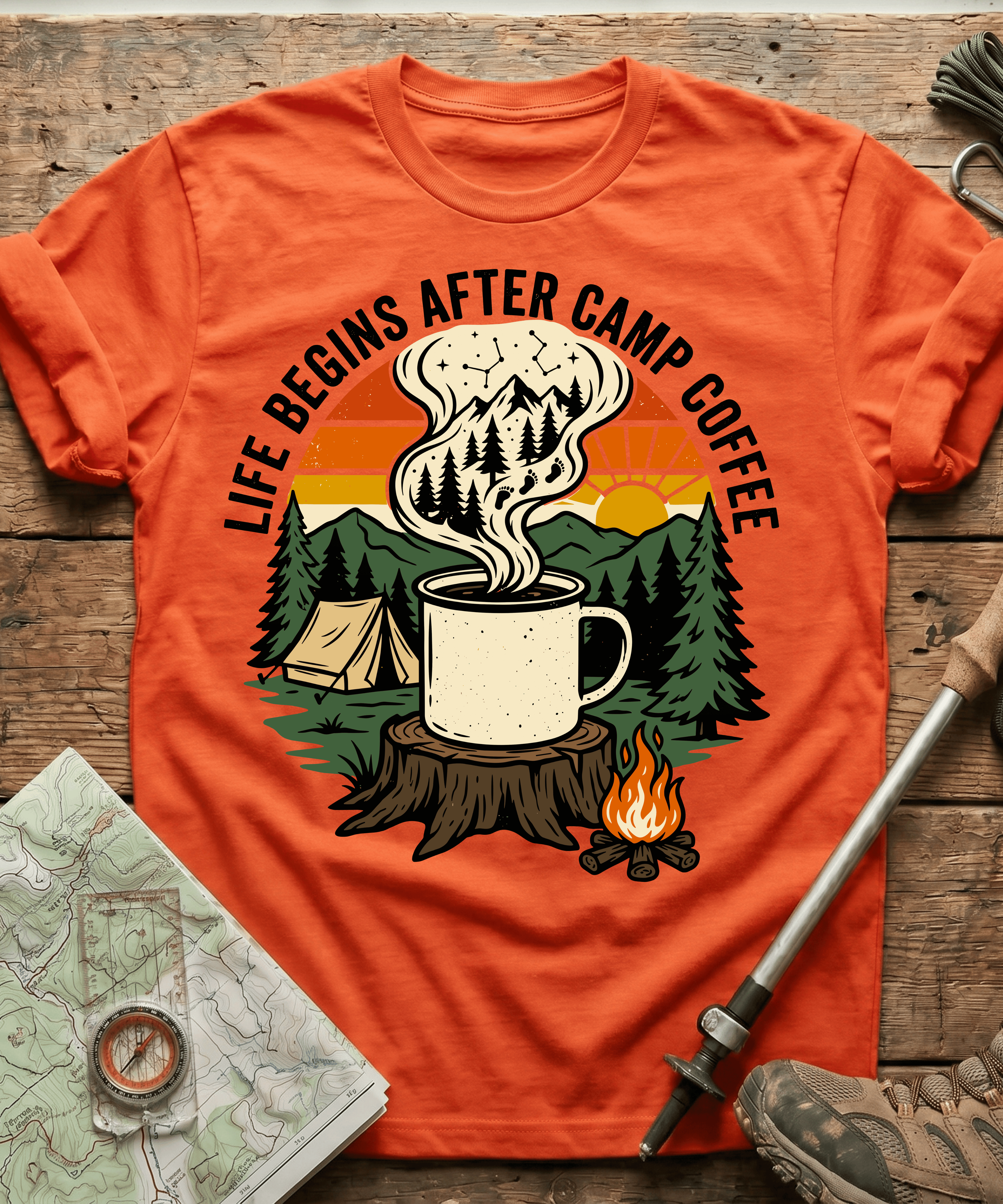 Life Begins After Camp Coffee T-shirt