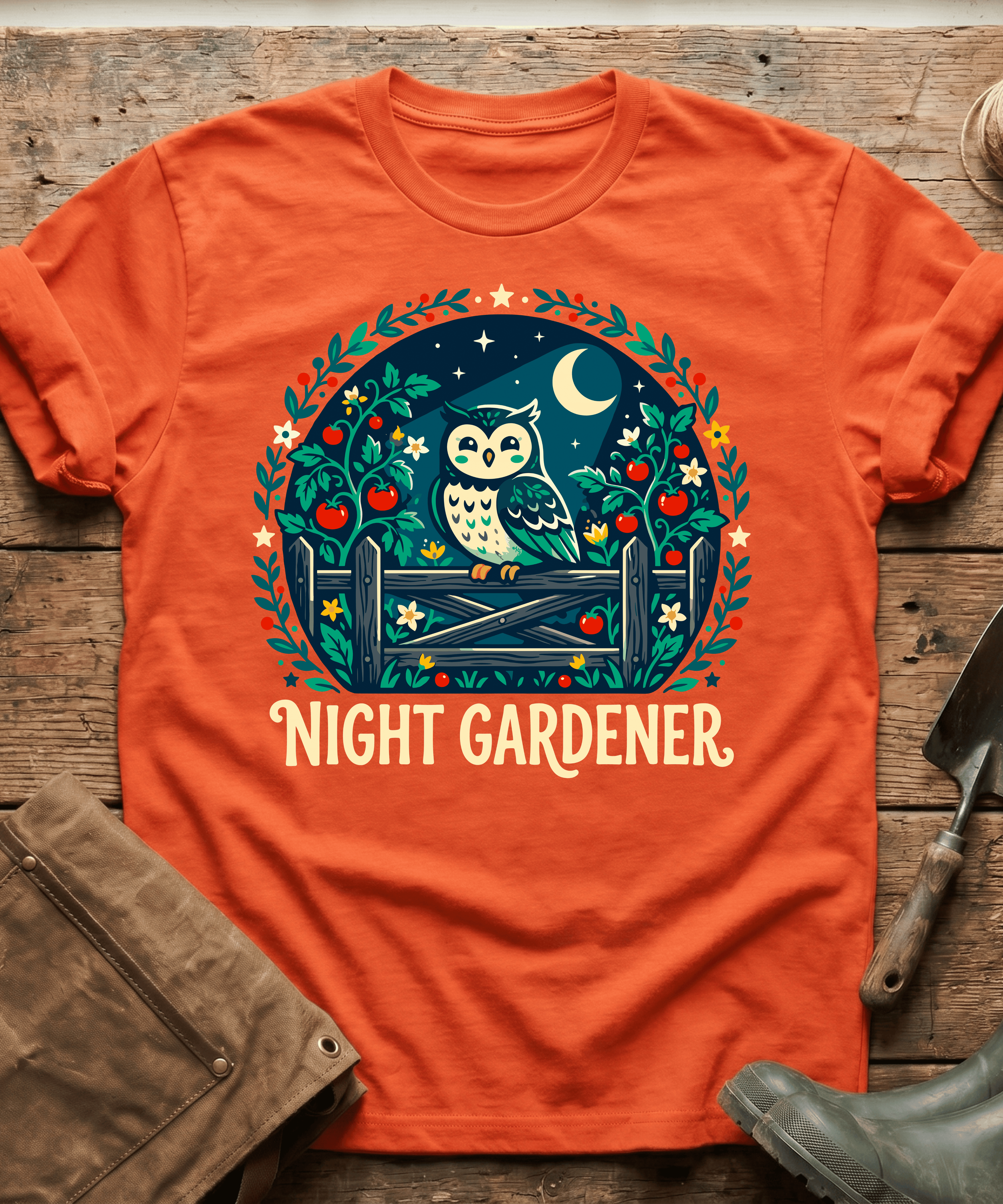 Cute Night Gardener Owl Tomato Patch T-Shirt