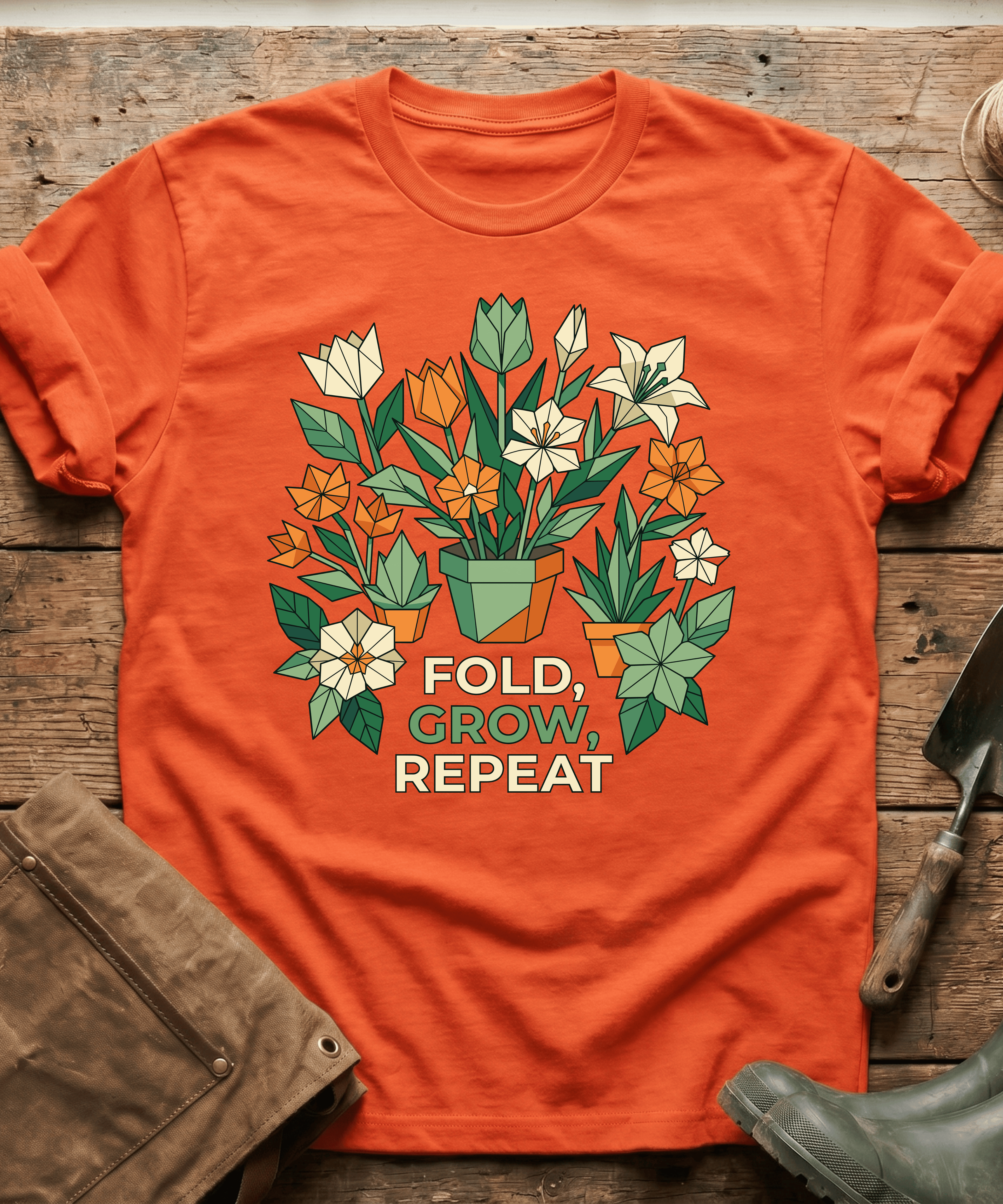 Origami Fold Grow Repeat Flowers T-Shirt