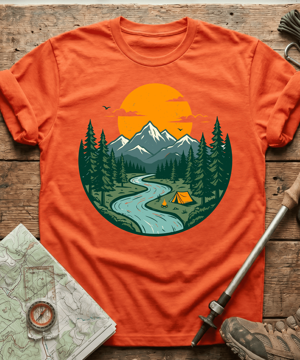 Mountain River Camping Badge T-Shirt