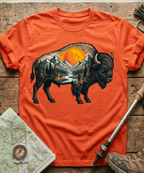 Mountain Hiker Bison Landscape T-Shirt