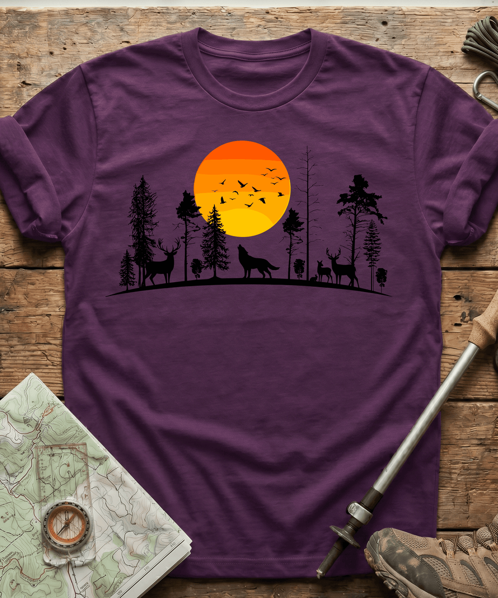 Minimalist Forest Birds Sunset T-Shirt