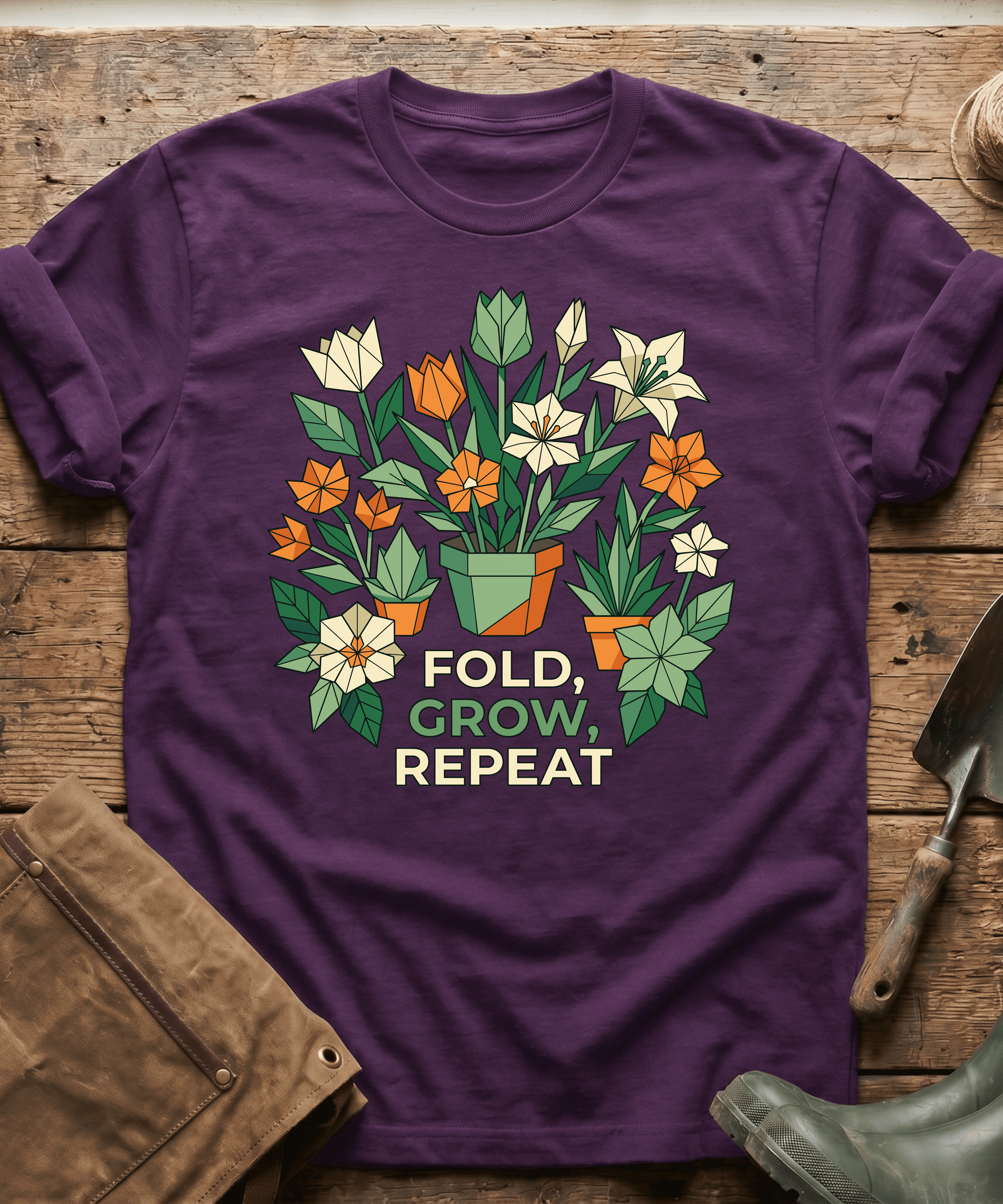 Origami Fold Grow Repeat Flowers T-Shirt