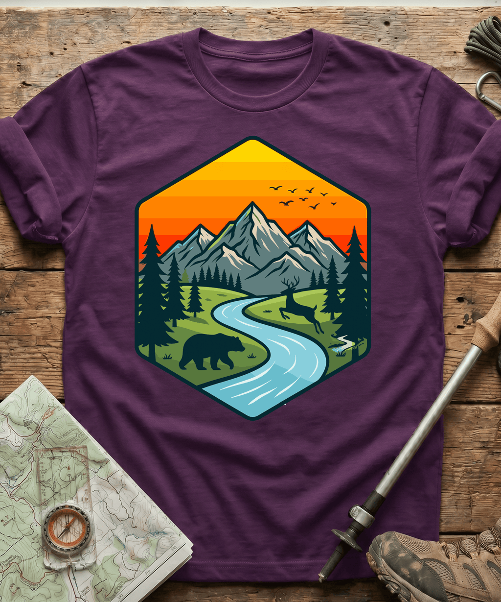 Wildlife Mountain River Badge T-Shirt