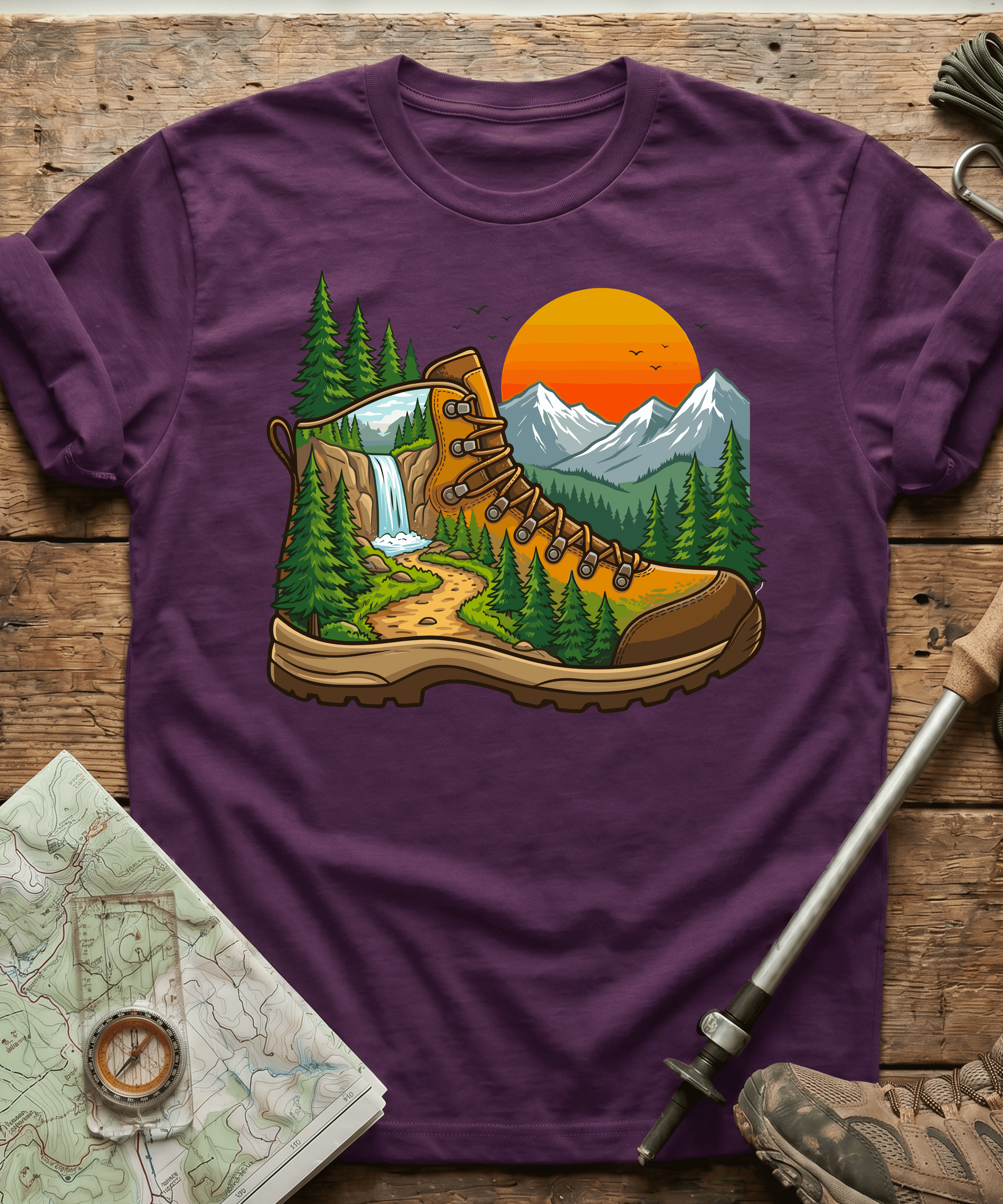 Hiking Boot Waterfall Trail T-Shirt