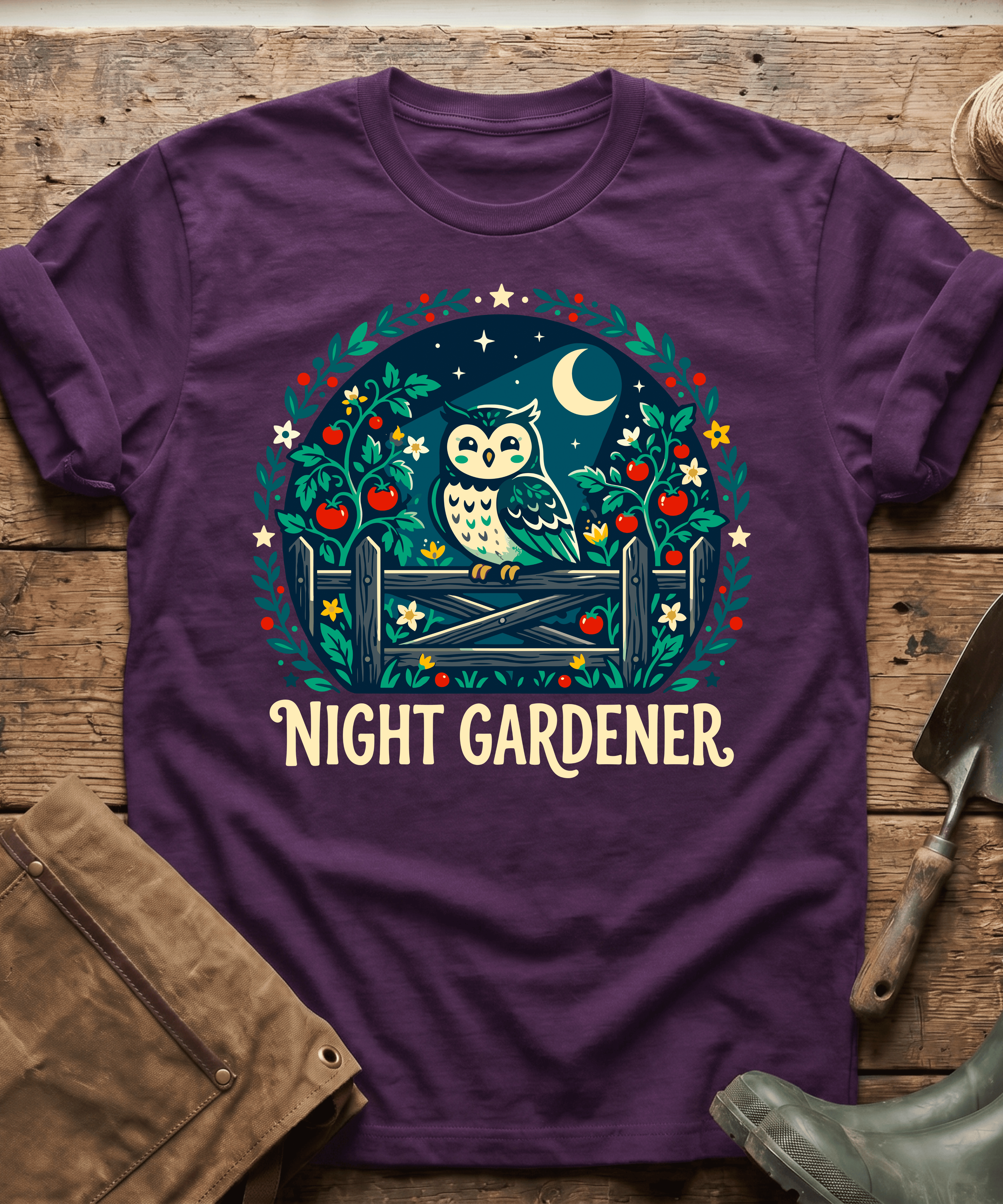 Cute Night Gardener Owl Tomato Patch T-Shirt
