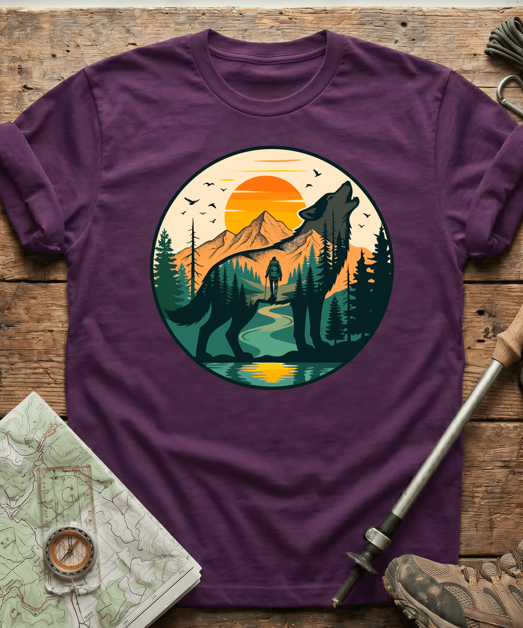Mountain Hiker Howling Wolf Badge T-Shirt
