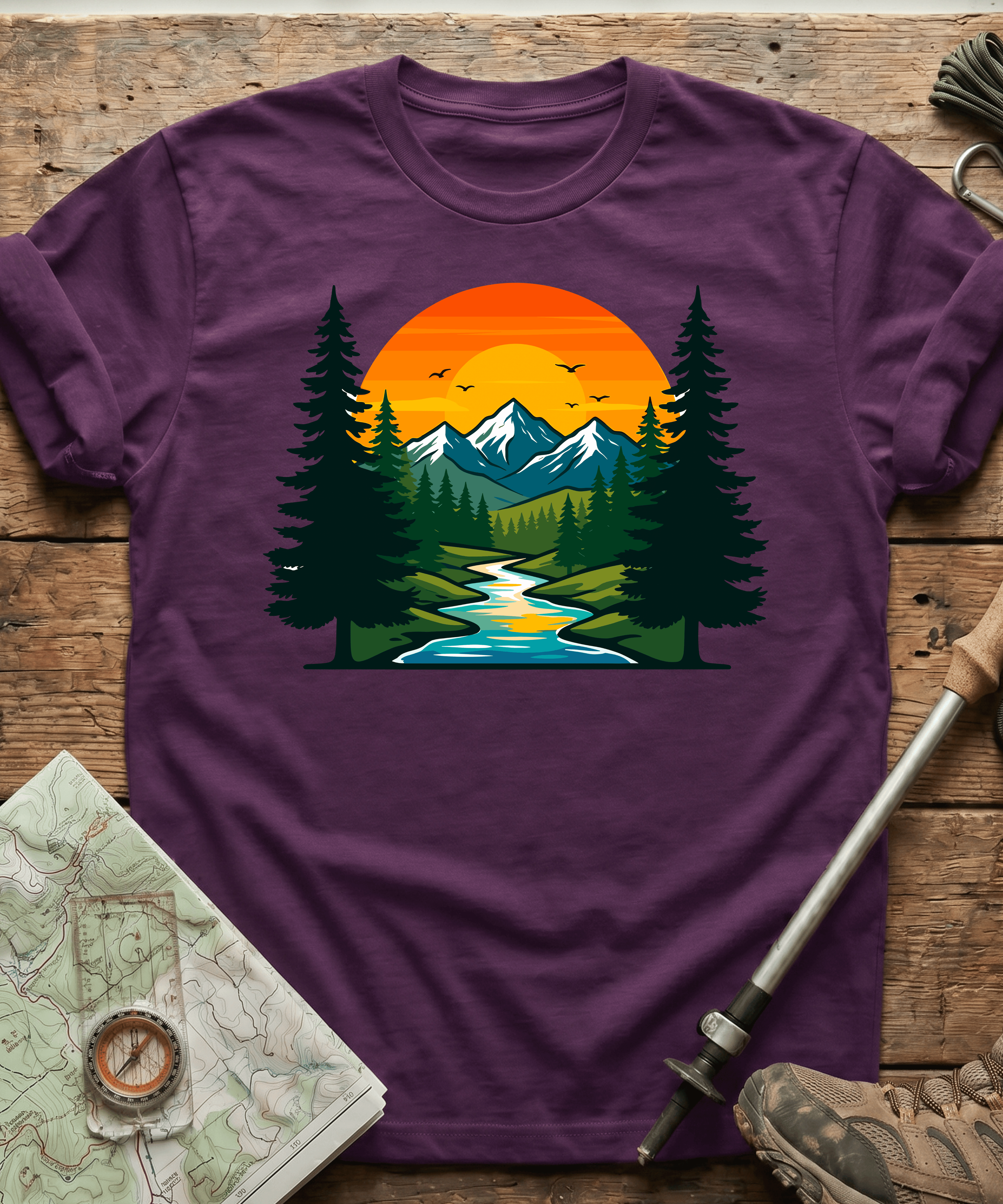 Serene Mountain River Sunset T-Shirt