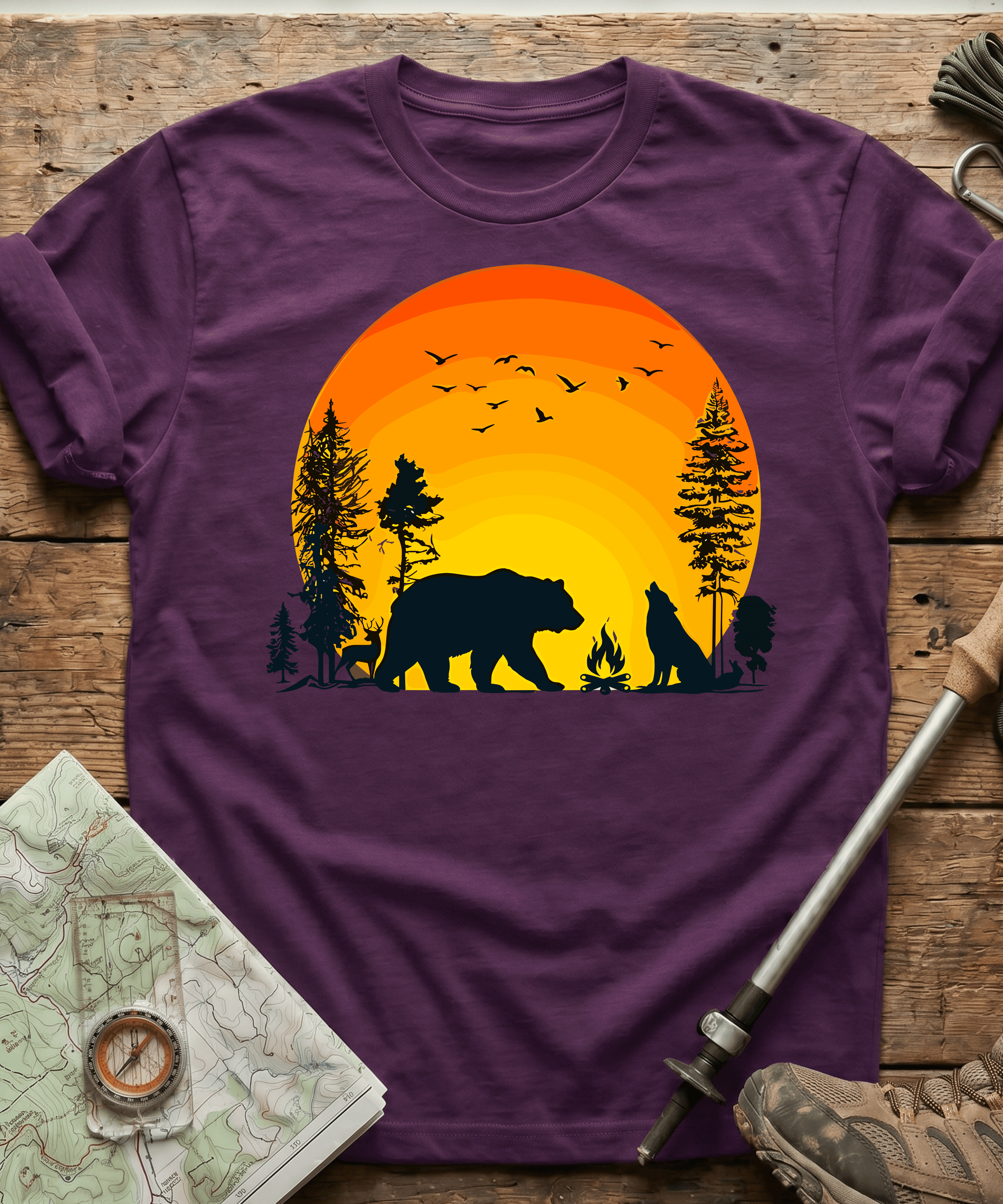Wildlife Campfire Howling Wolf T-Shirt