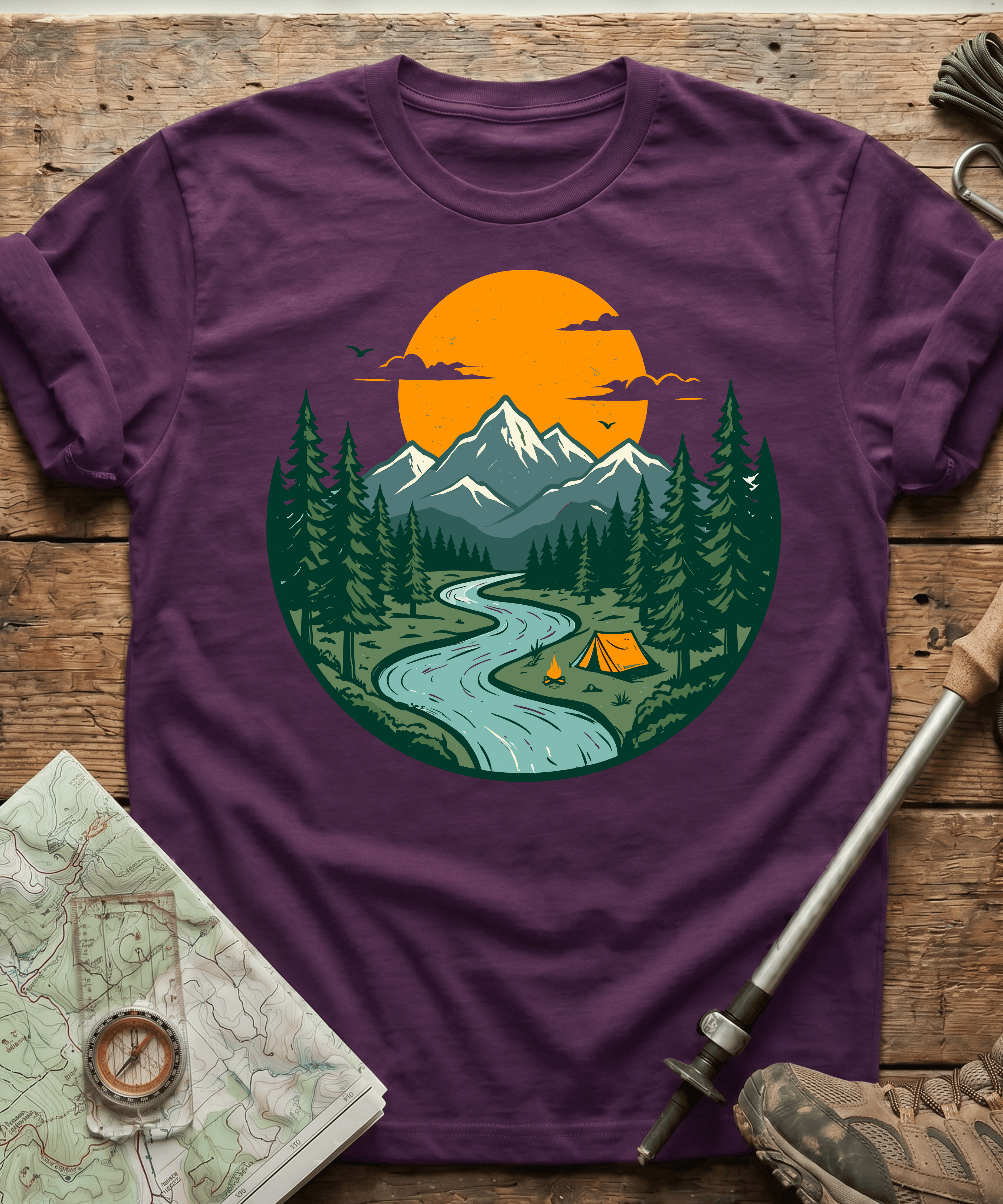 Mountain River Camping Badge T-Shirt