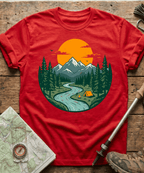 Mountain River Camping Badge T-Shirt