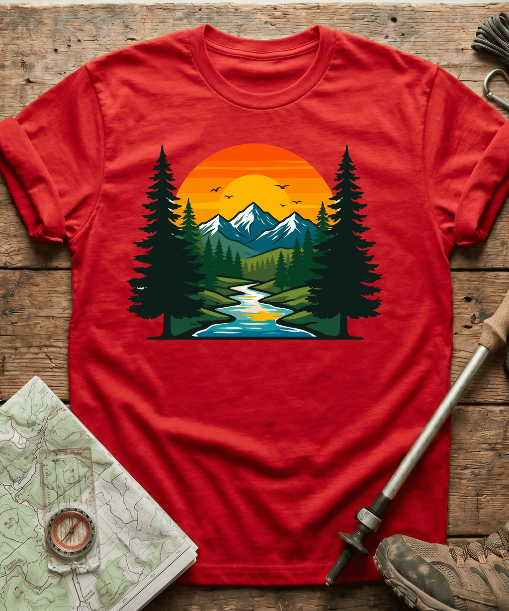 Serene Mountain River Sunset T-Shirt