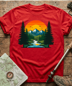 Serene Mountain River Sunset T-Shirt